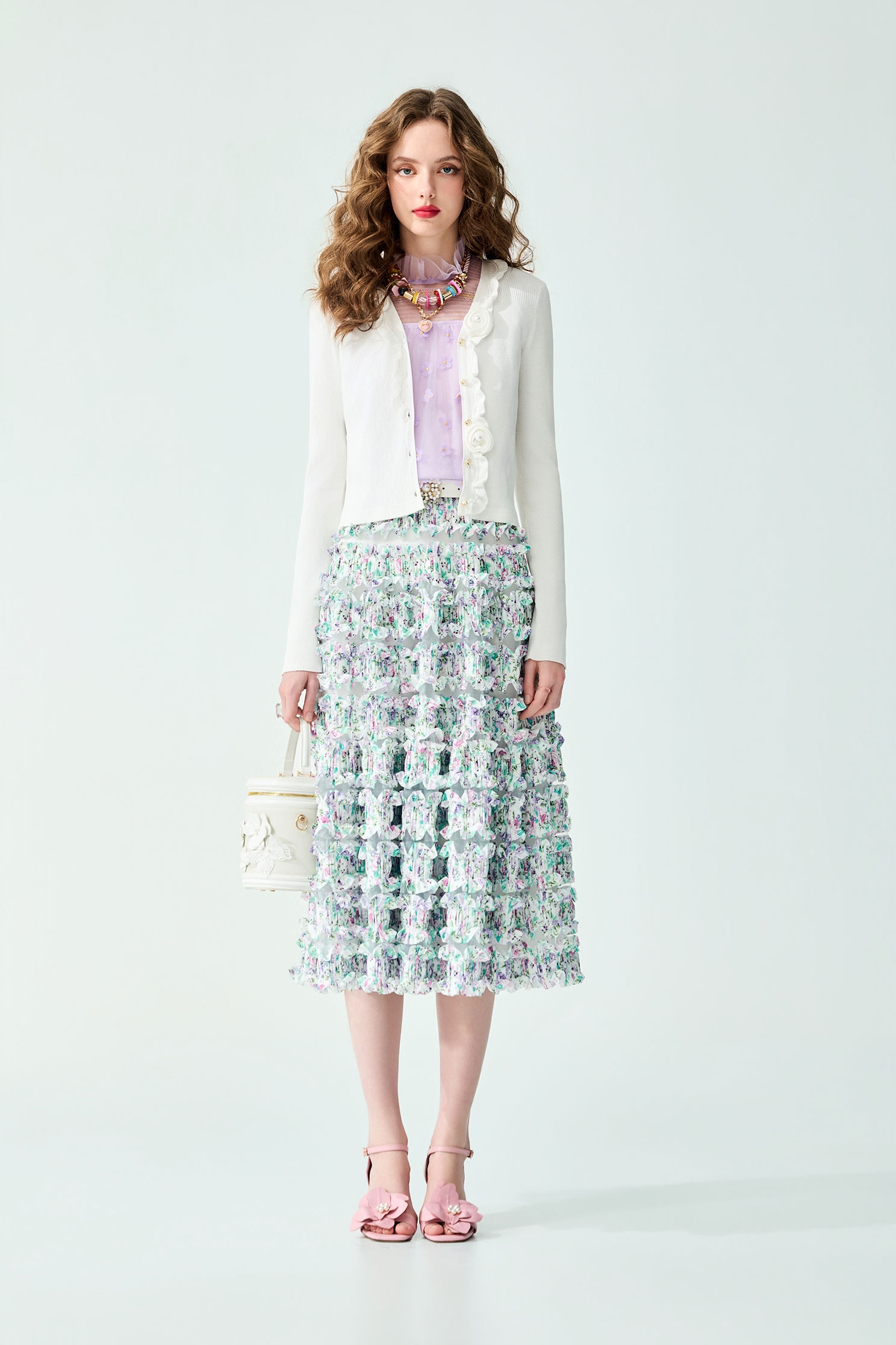 Floral Detail Knit Cardigan,Jackets,Outerwear,Season (SS) Look,White outerwear,Knitted,Knitted coats