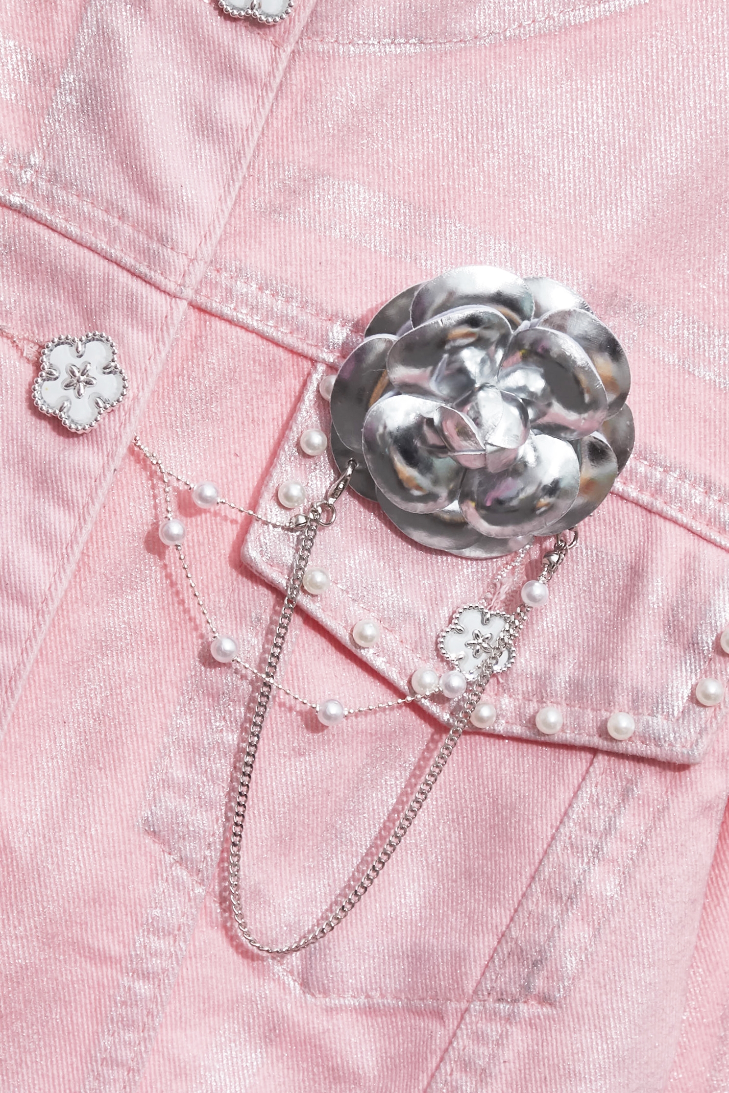 Metallic Sheen Pink Denim JacketMetallic Sheen Pink Denim Jacket,Outerwear,co-ord sets,Denim,Denim Jackets,pearl,Season (AW) Look,Valentine,Cotton,blossoms