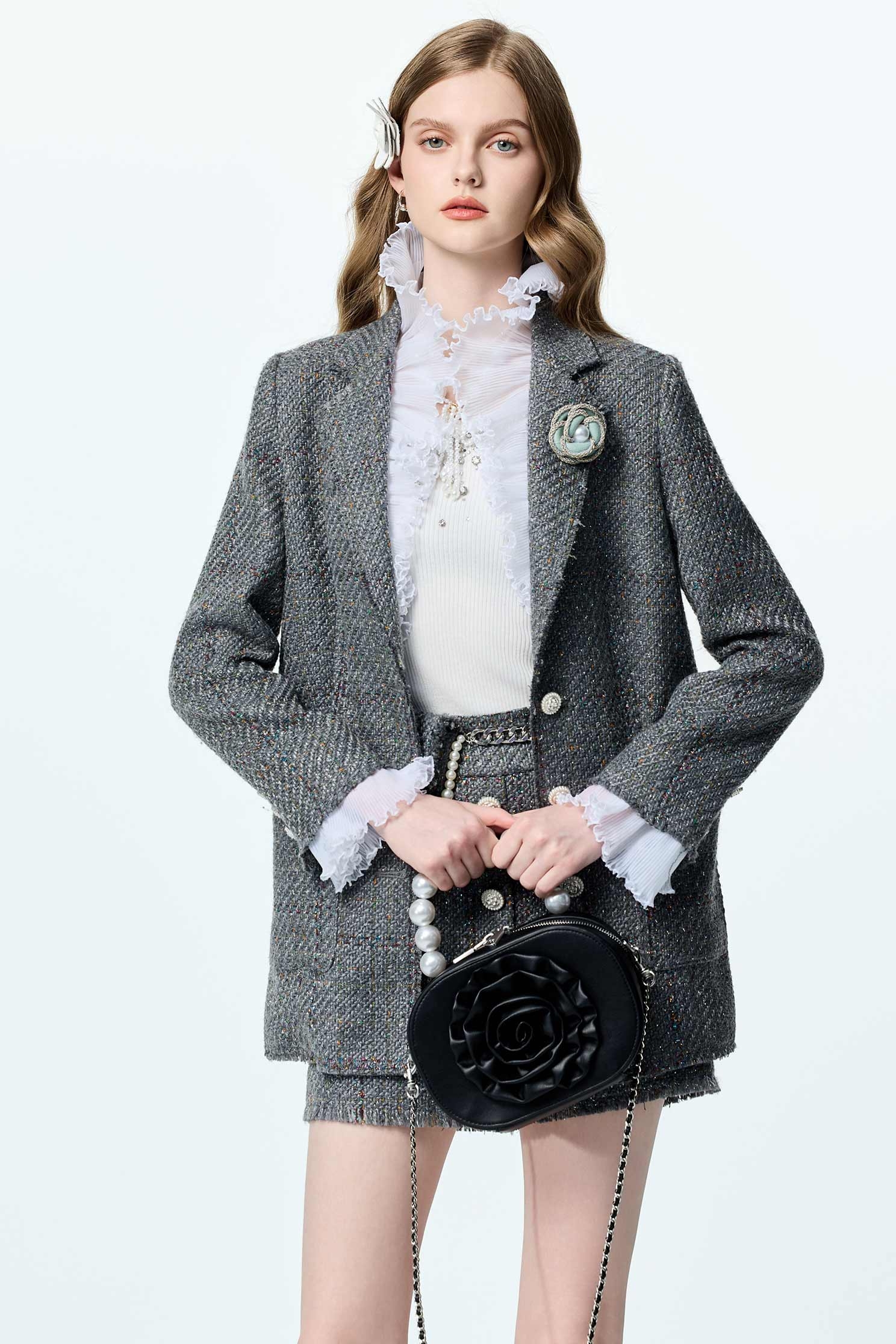Ruffle Detail Tweed JacketRuffle Detail Tweed Jacket,Jackets,Outerwear,co-ord sets,Season (AW) Look,Blazers