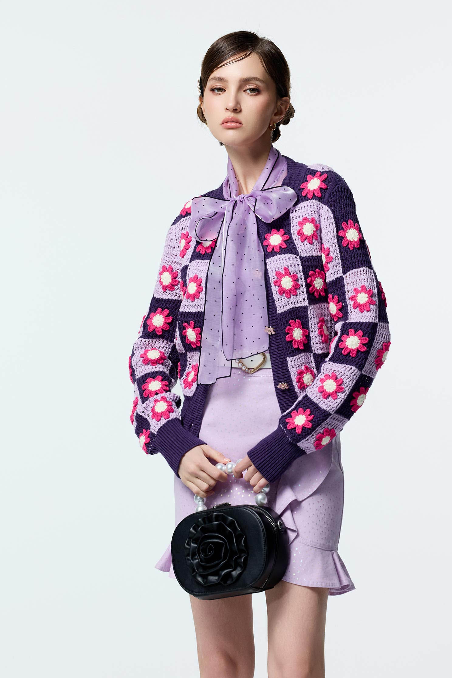 Floral Crochet Knit Patchwork CardiganFloral Crochet Knit Patchwork Cardigan,Outerwear,Season (AW) Look,Valentine,Cotton,blossoms,Knitted,Knitted coats