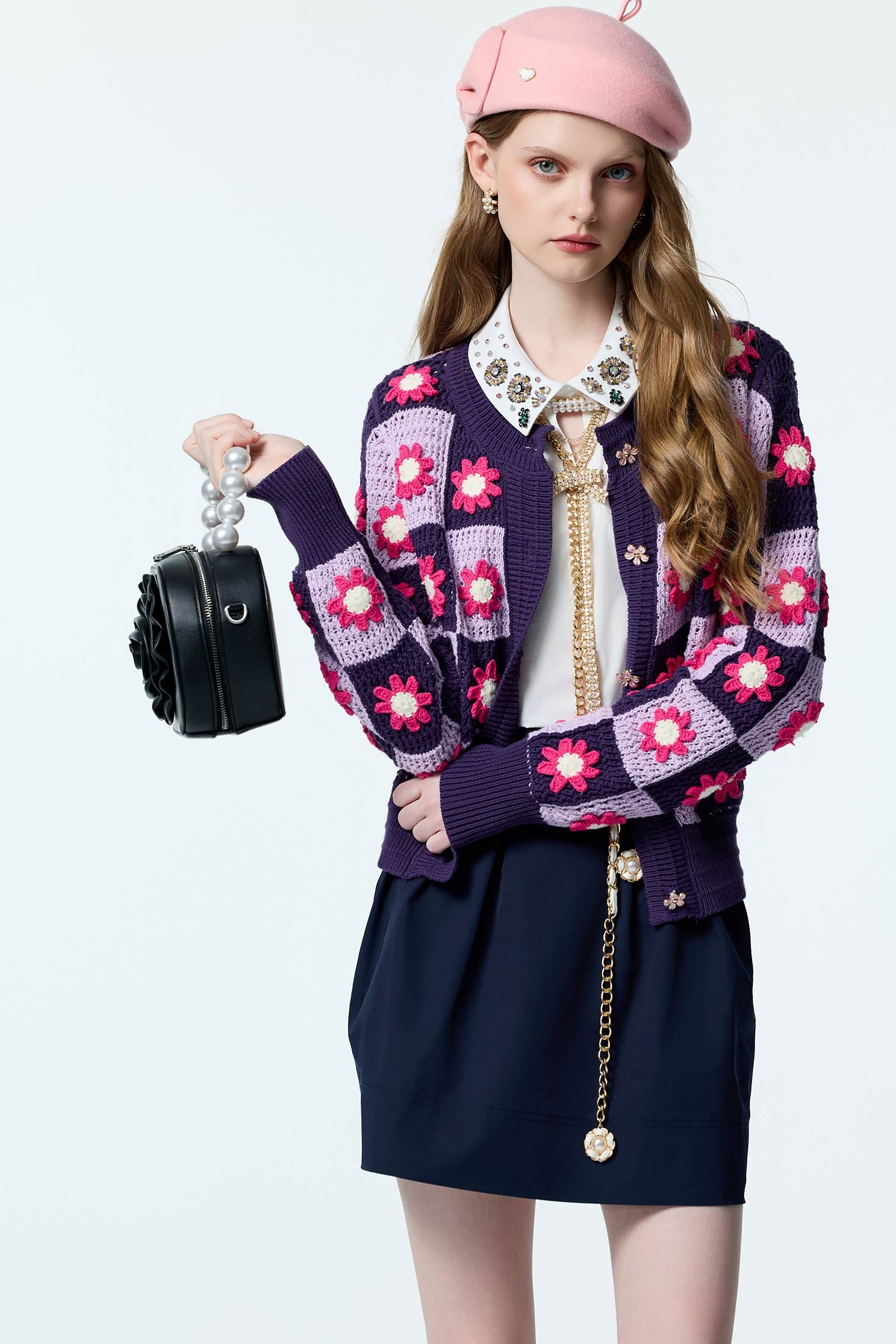 Floral Crochet Knit Patchwork CardiganFloral Crochet Knit Patchwork Cardigan,Outerwear,Season (AW) Look,Valentine,Cotton,blossoms,Knitted,Knitted coats