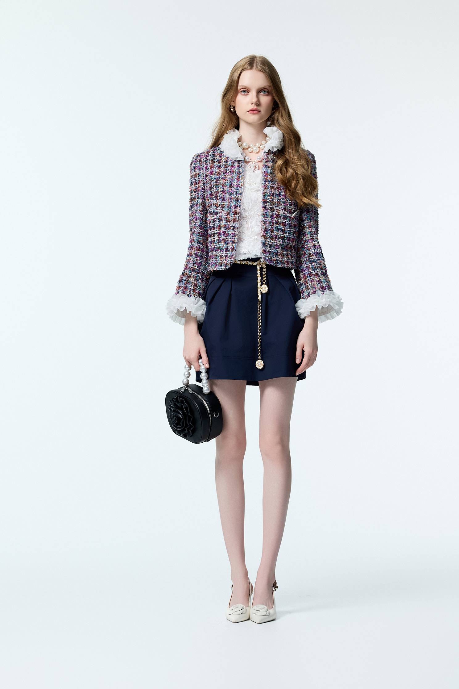 Organza Ruffle Detail Purple Tweed JacketOrganza Ruffle Detail Purple Tweed Jacket,Jackets,Outerwear,co-ord sets,Season (AW) Look,Long sleeve outerwear