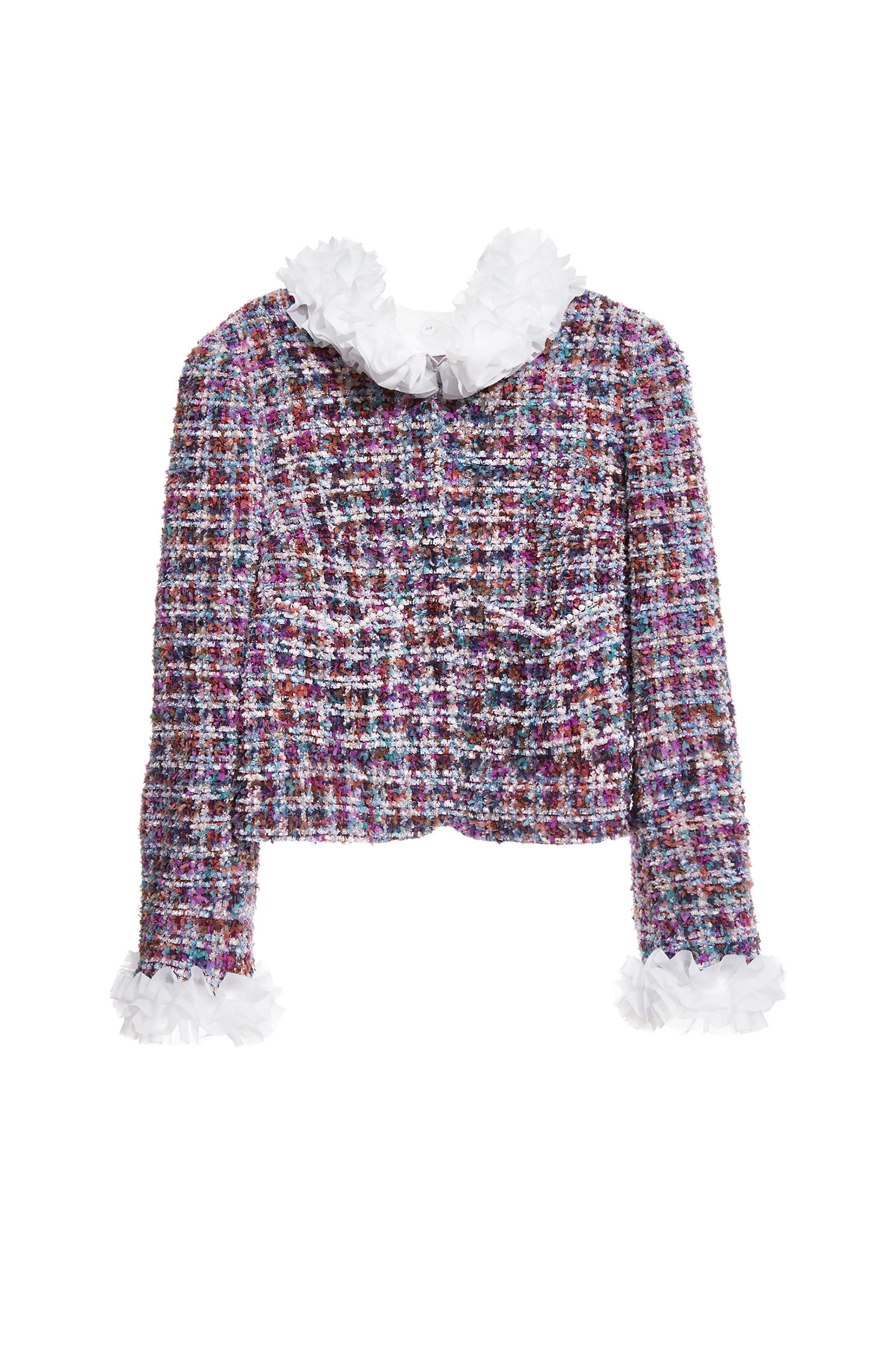 Organza Ruffle Detail Purple Tweed JacketOrganza Ruffle Detail Purple Tweed Jacket,Jackets,Outerwear,co-ord sets,Season (AW) Look,Long sleeve outerwear