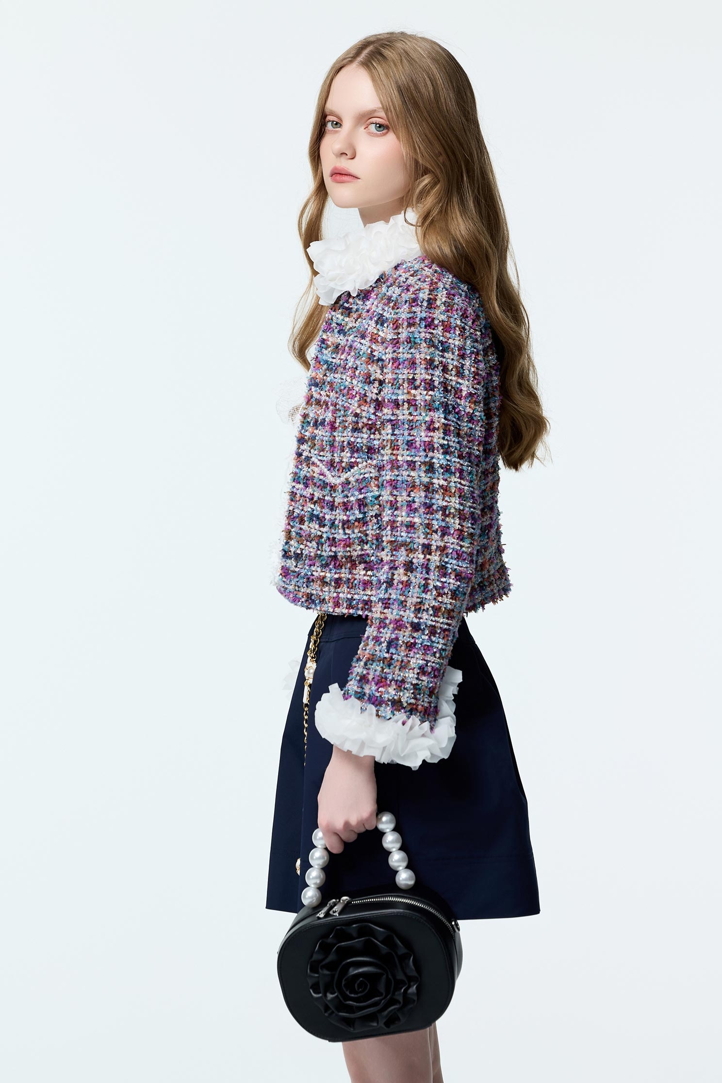 Organza Ruffle Detail Purple Tweed JacketOrganza Ruffle Detail Purple Tweed Jacket,Jackets,Outerwear,co-ord sets,Season (AW) Look,Long sleeve outerwear