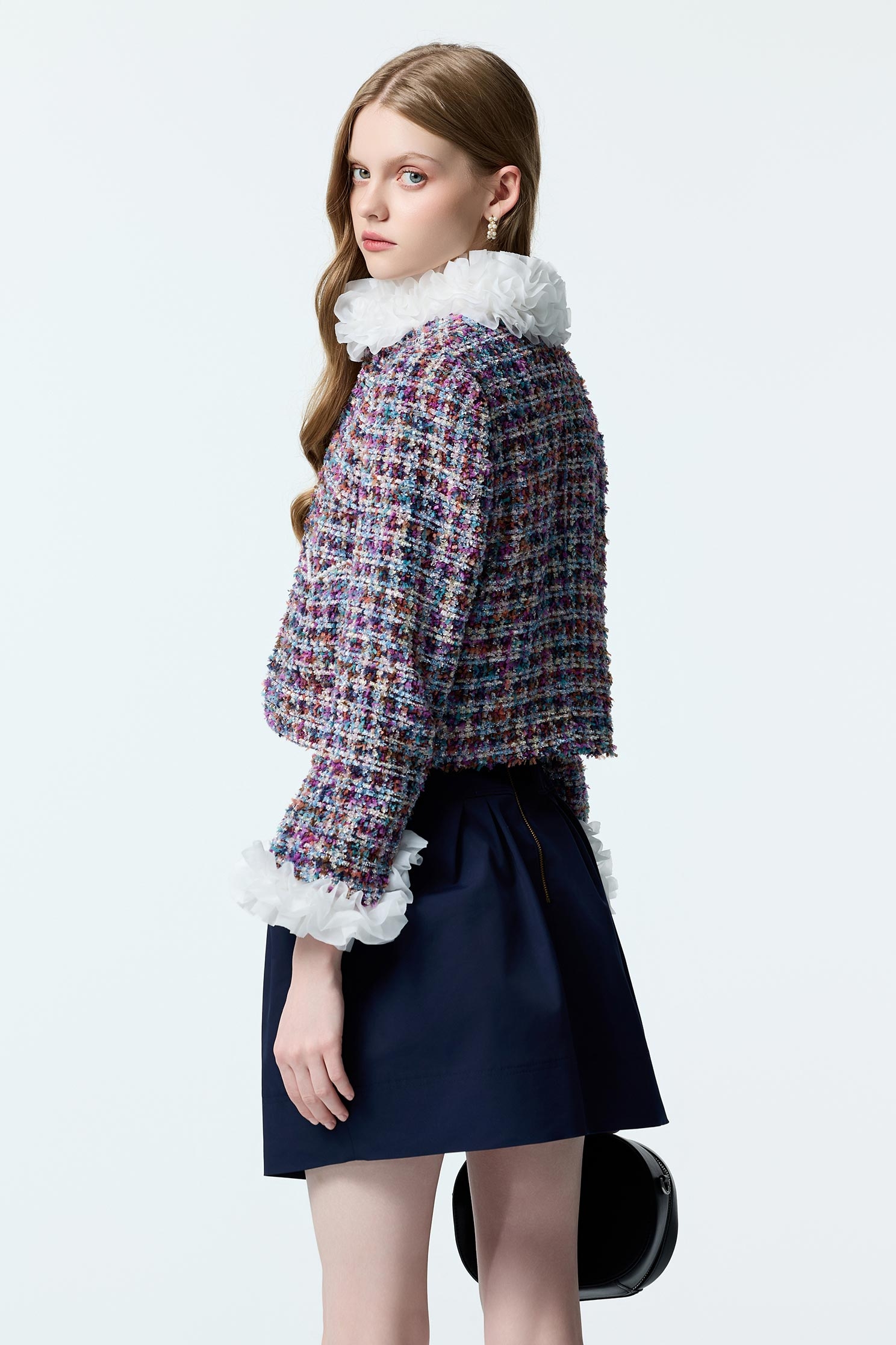 Organza Ruffle Detail Purple Tweed JacketOrganza Ruffle Detail Purple Tweed Jacket,Jackets,Outerwear,co-ord sets,Season (AW) Look,Long sleeve outerwear