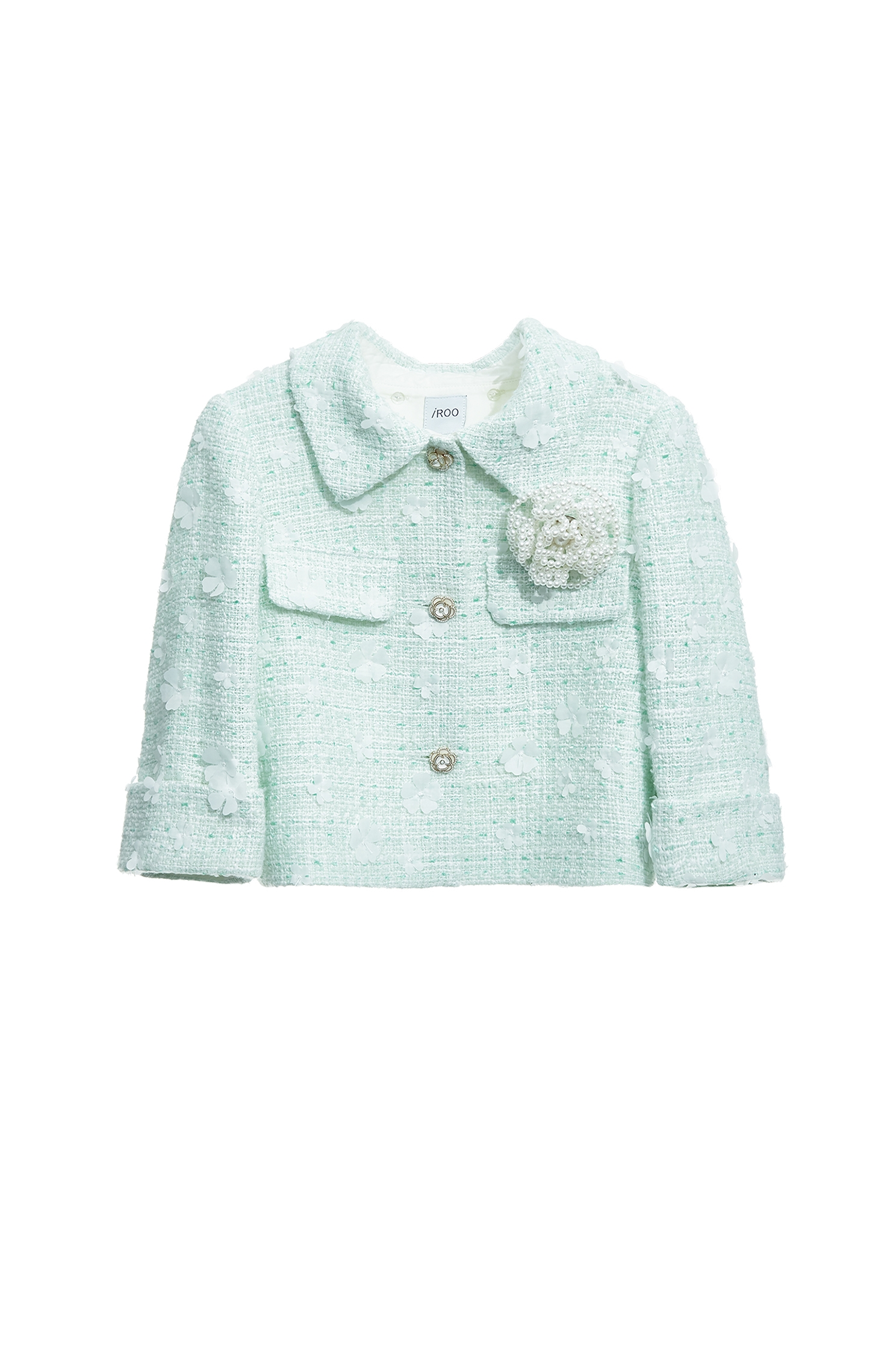 Floral Detail Light Green Tweed JacketFloral Detail Light Green Tweed Jacket,Jackets,Outerwear,pearl,Season (AW) Look