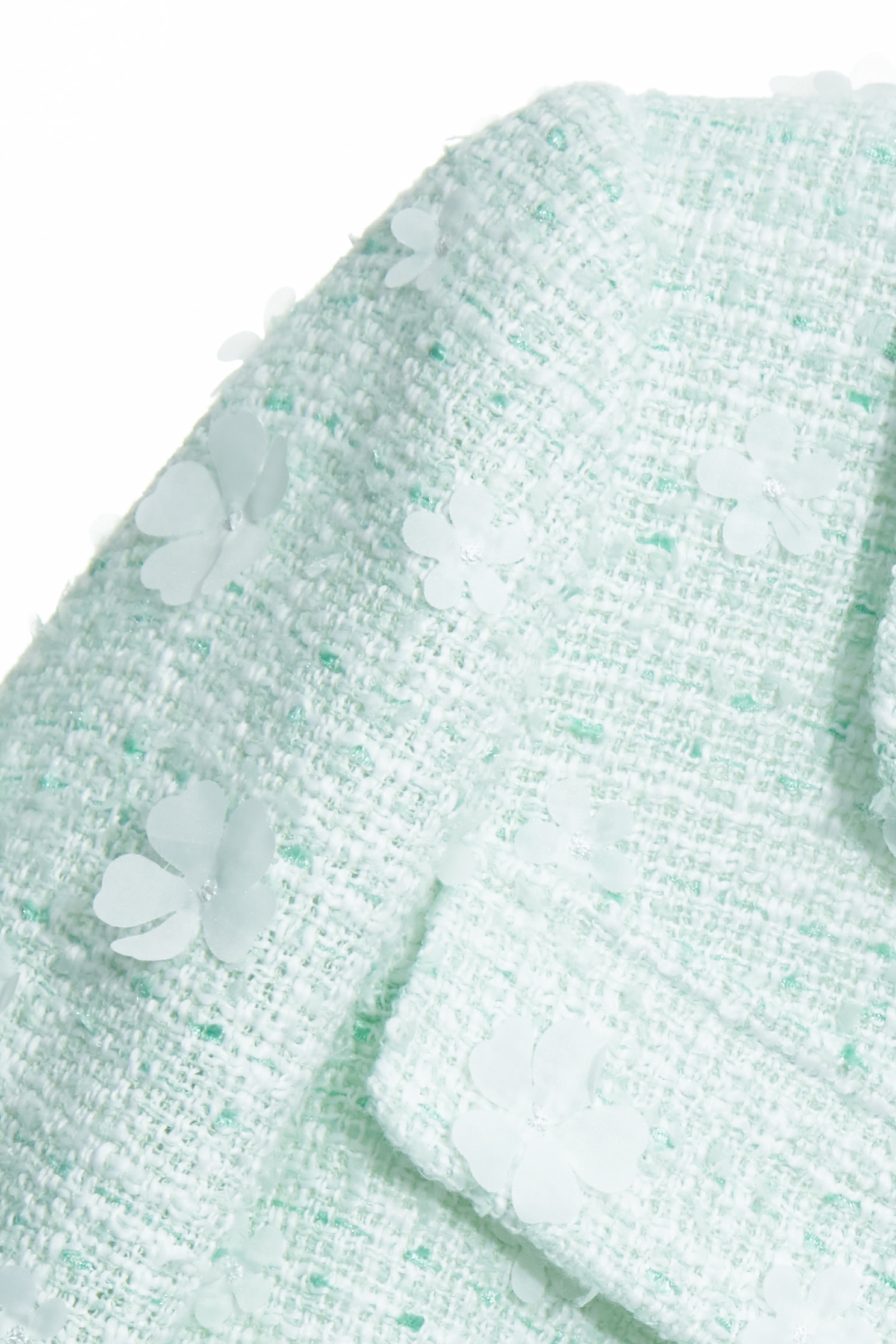 Floral Detail Light Green Tweed JacketFloral Detail Light Green Tweed Jacket,Jackets,Outerwear,pearl,Season (AW) Look