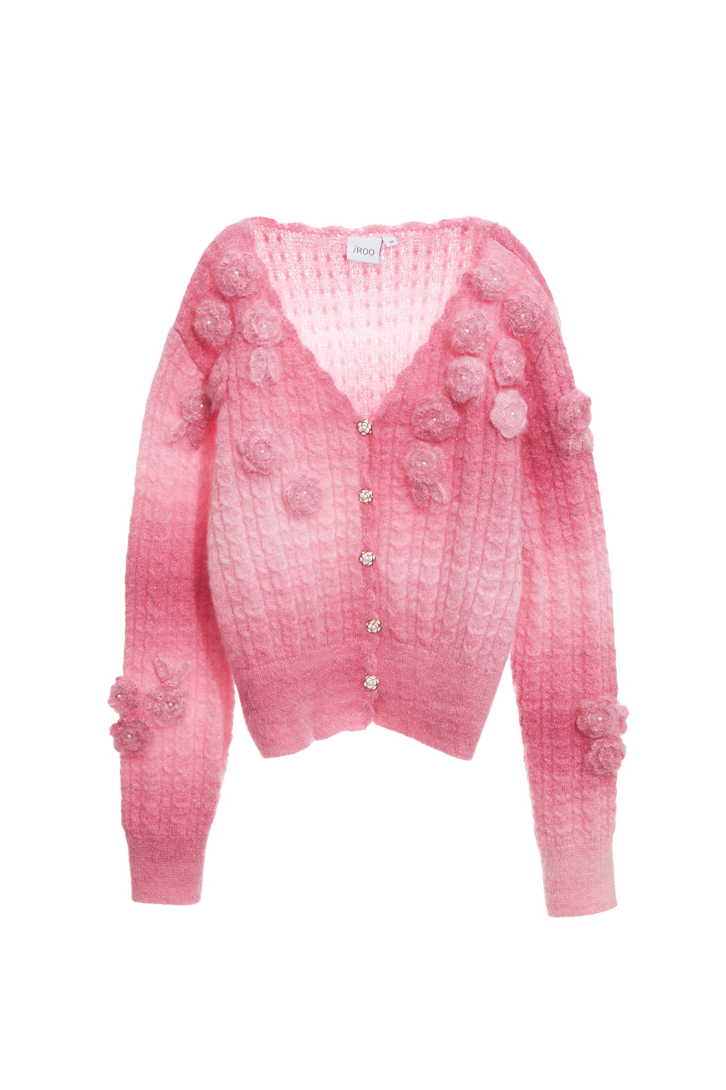Rose Detail Pink Gradient Knit JacketRose Detail Pink Gradient Knit Jacket,pearl,Season (AW) Look,Knitted,Knitted coats