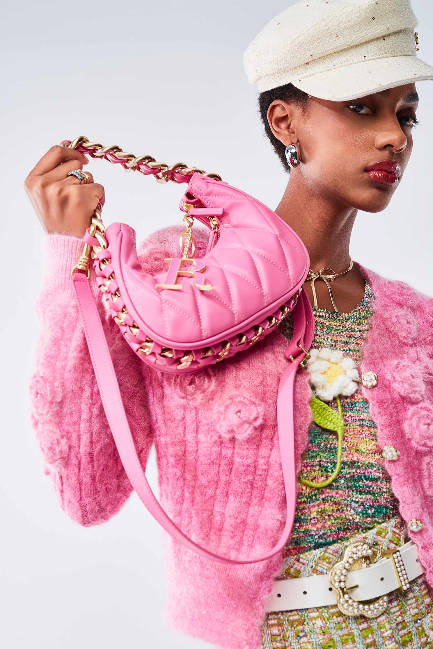 Rose Detail Pink Gradient Knit JacketRose Detail Pink Gradient Knit Jacket,pearl,Season (AW) Look,Knitted,Knitted coats