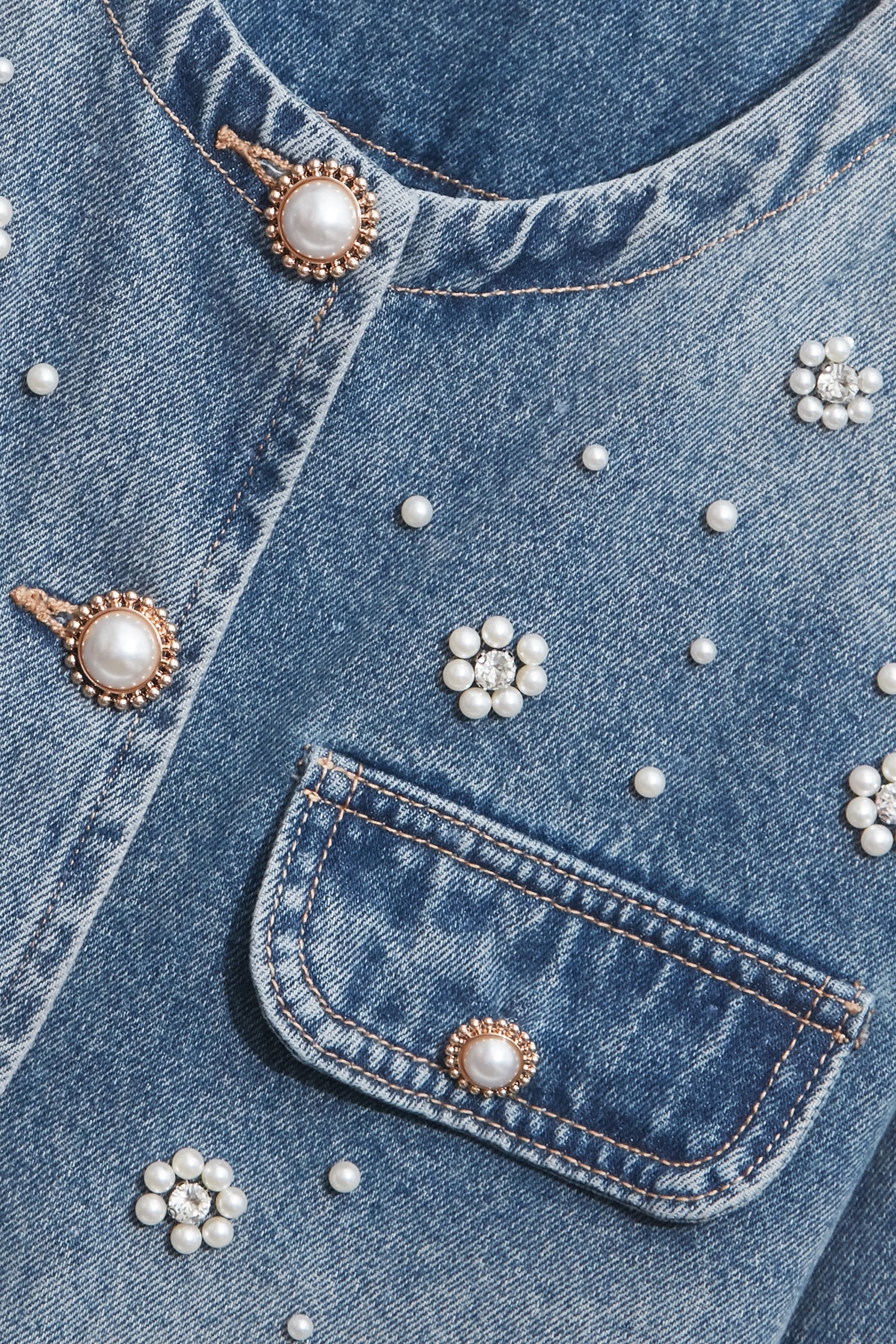 Pearl Floral Detail Denim JacketPearl Floral Detail Denim Jacket,Office Looks,Denim,bestselling,Outerwear,co-ord sets,Denim,Denim Jackets,pearl,Season (AW) Look,Valentine,blossoms