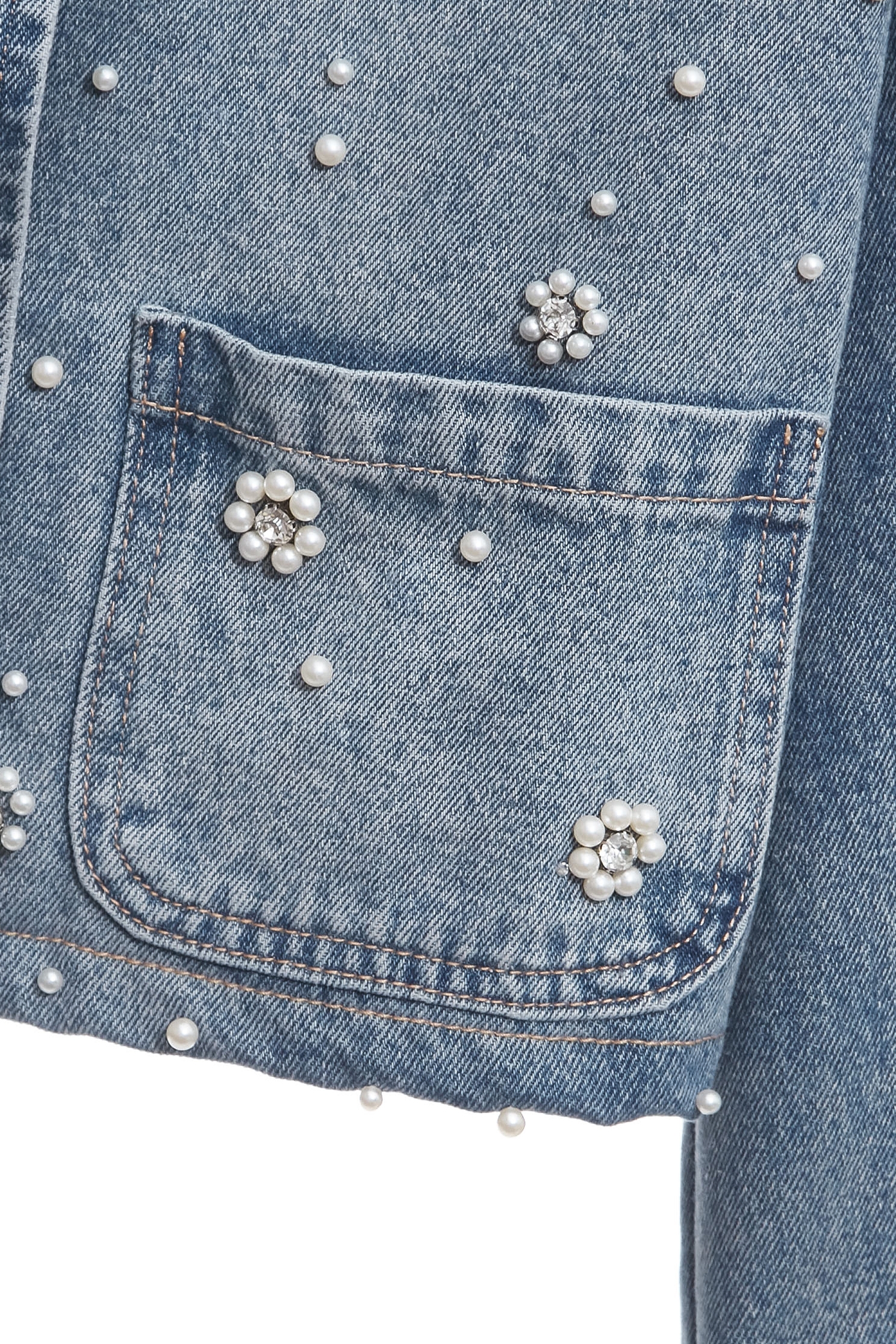 Pearl Floral Detail Denim JacketPearl Floral Detail Denim Jacket,Office Looks,Denim,bestselling,Outerwear,co-ord sets,Denim,Denim Jackets,pearl,Season (AW) Look,Valentine,blossoms