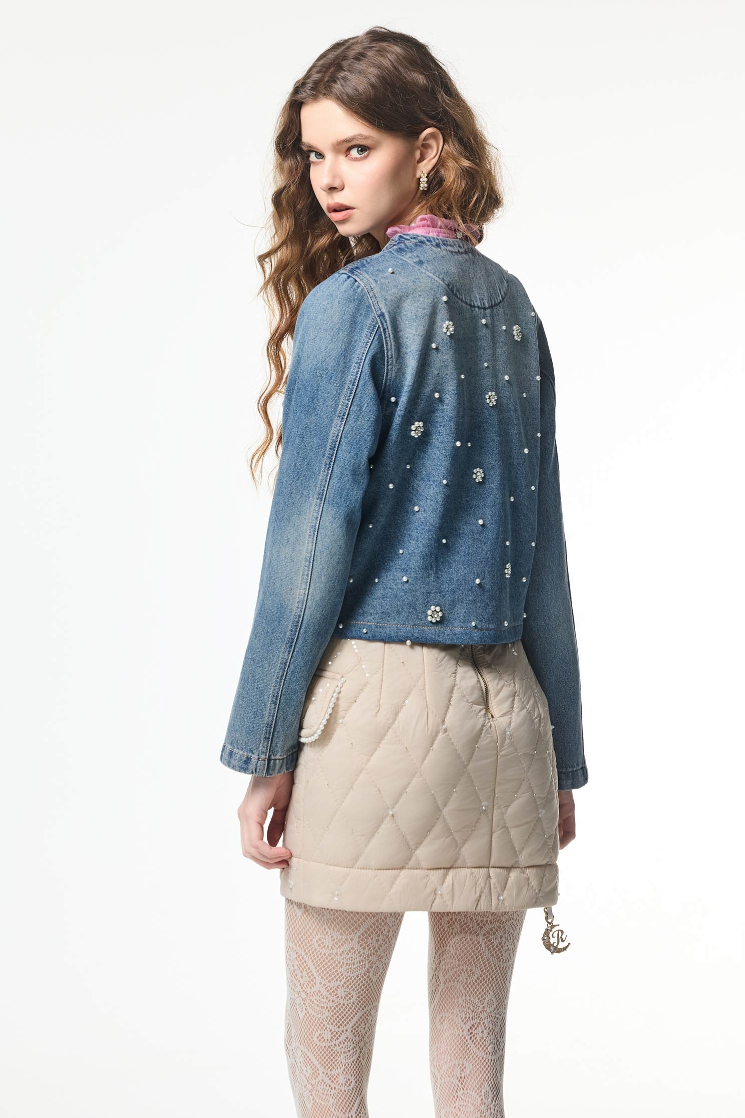 Pearl Floral Detail Denim JacketPearl Floral Detail Denim Jacket,Office Looks,Denim,bestselling,Outerwear,co-ord sets,Denim,Denim Jackets,pearl,Season (AW) Look,Valentine,blossoms