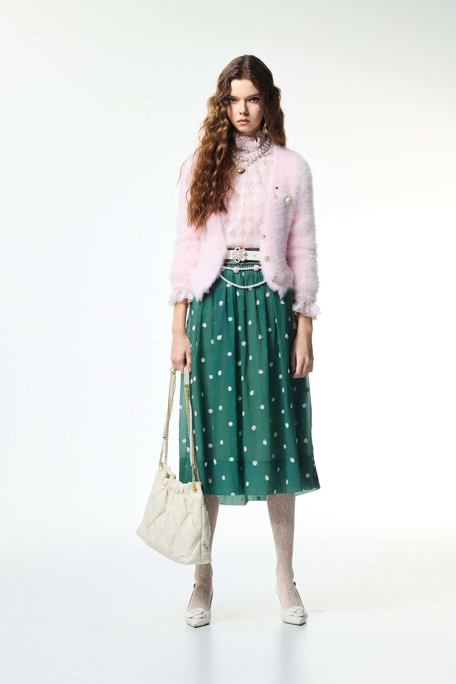 Fux Fur V-neck CardiganFux Fur V-neck Cardigan,Office Looks,Outerwear,pearl,Season (AW) Look,Valentine,blossoms,Knitted,Knitted coats