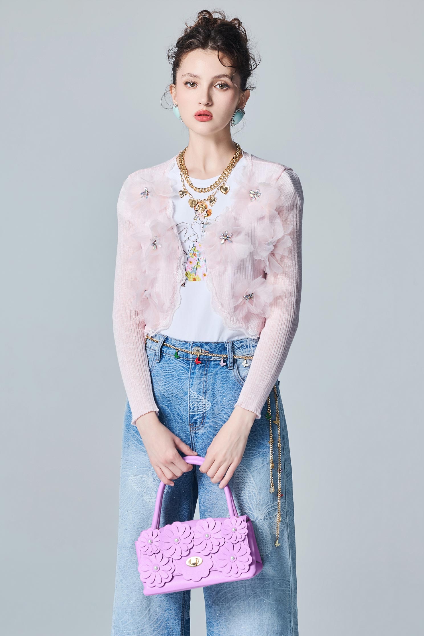 3-D Floral Light Pink Knit Cardigan3-D Floral Light Pink Knit Cardigan,Jackets,Outerwear,Season (AW) Look,Lace,Knitted,Knitted coats
