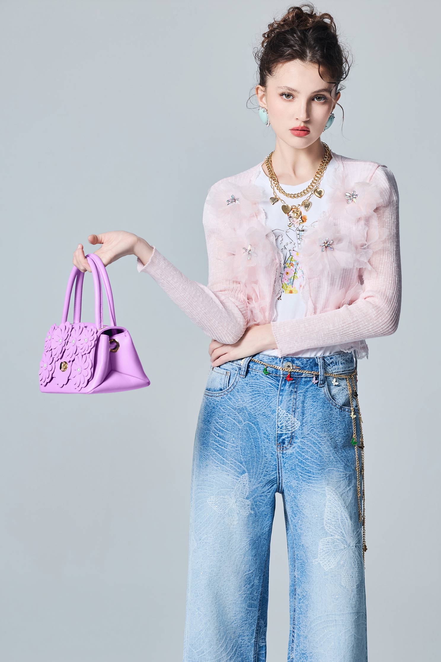 3-D Floral Light Pink Knit Cardigan3-D Floral Light Pink Knit Cardigan,Jackets,Outerwear,Season (AW) Look,Lace,Knitted,Knitted coats