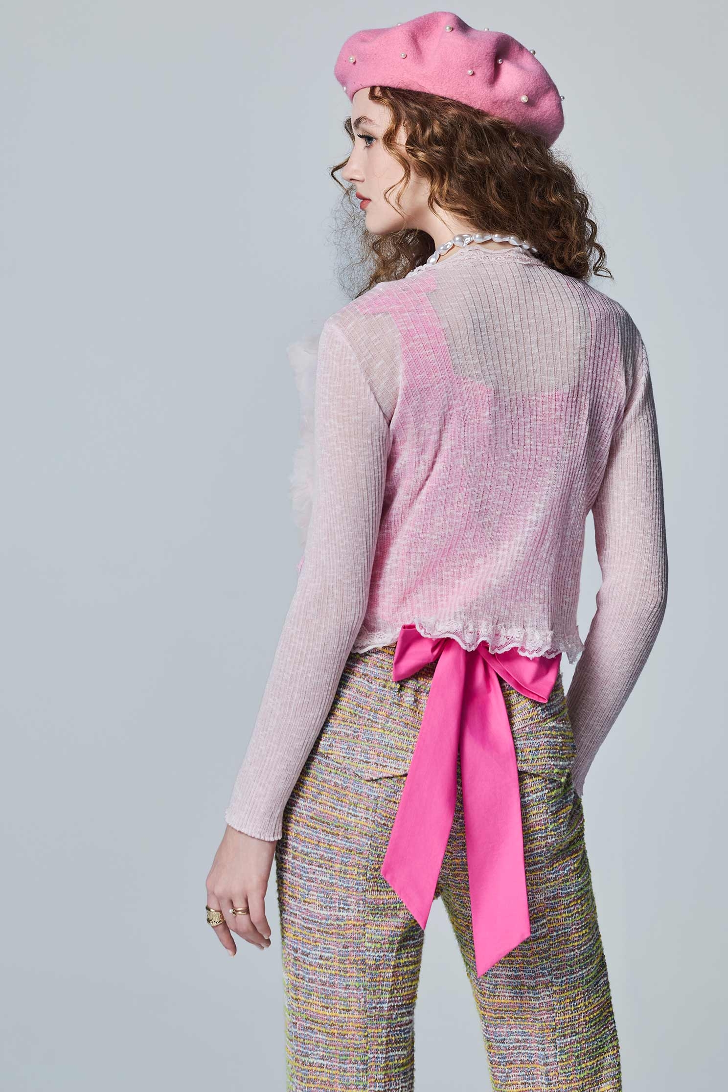 3-D Floral Light Pink Knit Cardigan3-D Floral Light Pink Knit Cardigan,Jackets,Outerwear,Season (AW) Look,Lace,Knitted,Knitted coats