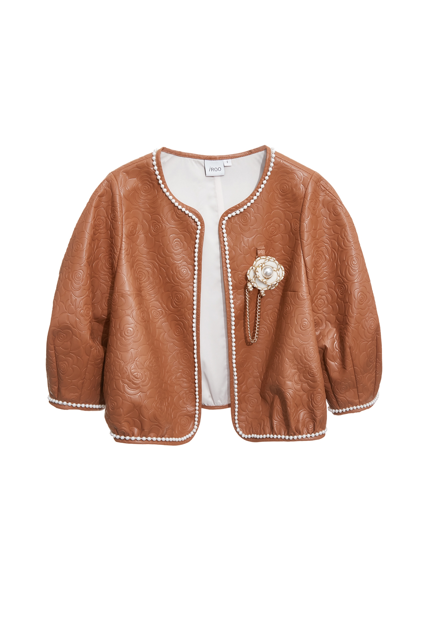 PU Caramel Floral Print Crop JacketPU Caramel Floral Print Crop Jacket,Jackets,Outerwear,pearl,Leather,Season (AW) Look