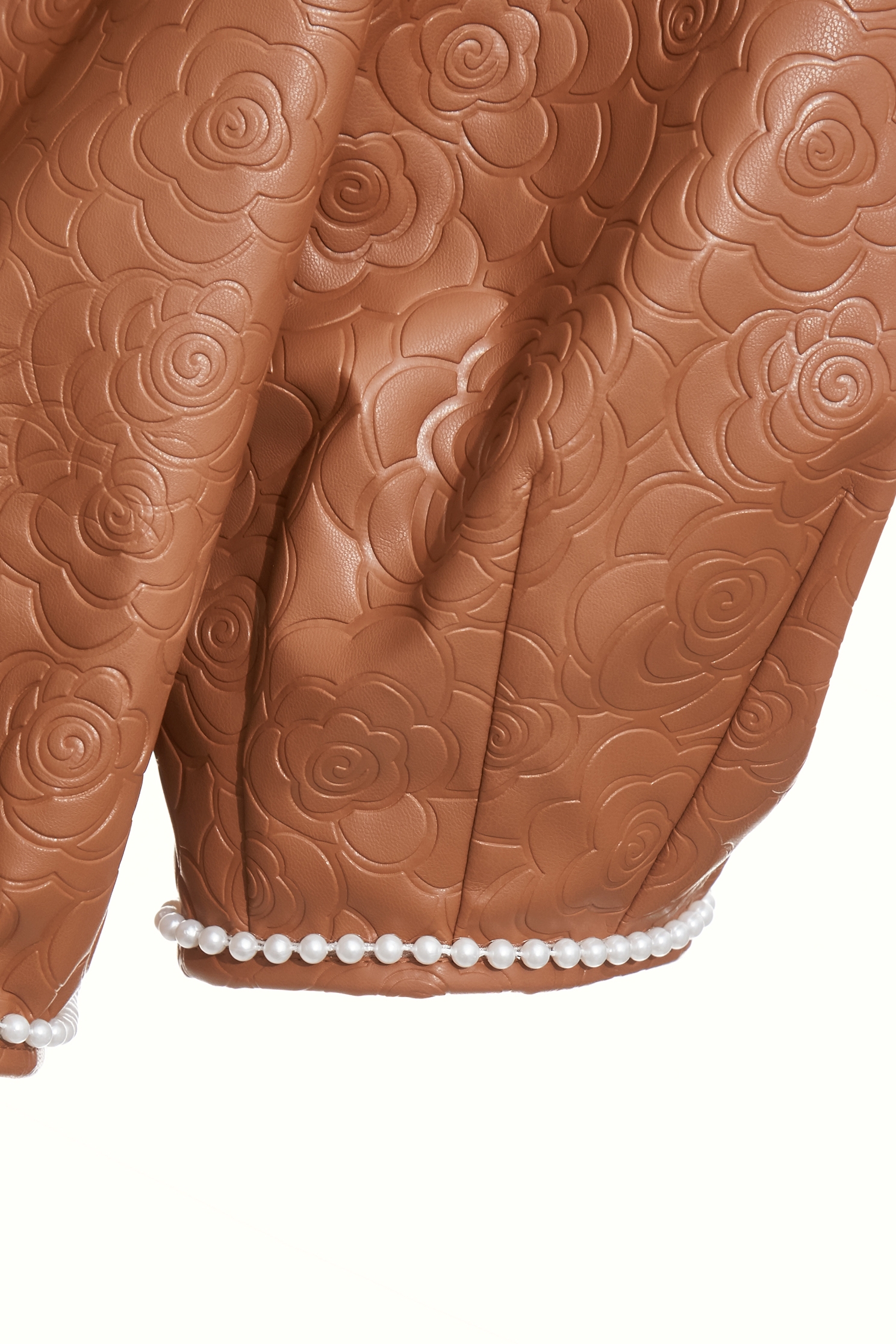 PU Caramel Floral Print Crop JacketPU Caramel Floral Print Crop Jacket,Jackets,Outerwear,pearl,Leather,Season (AW) Look