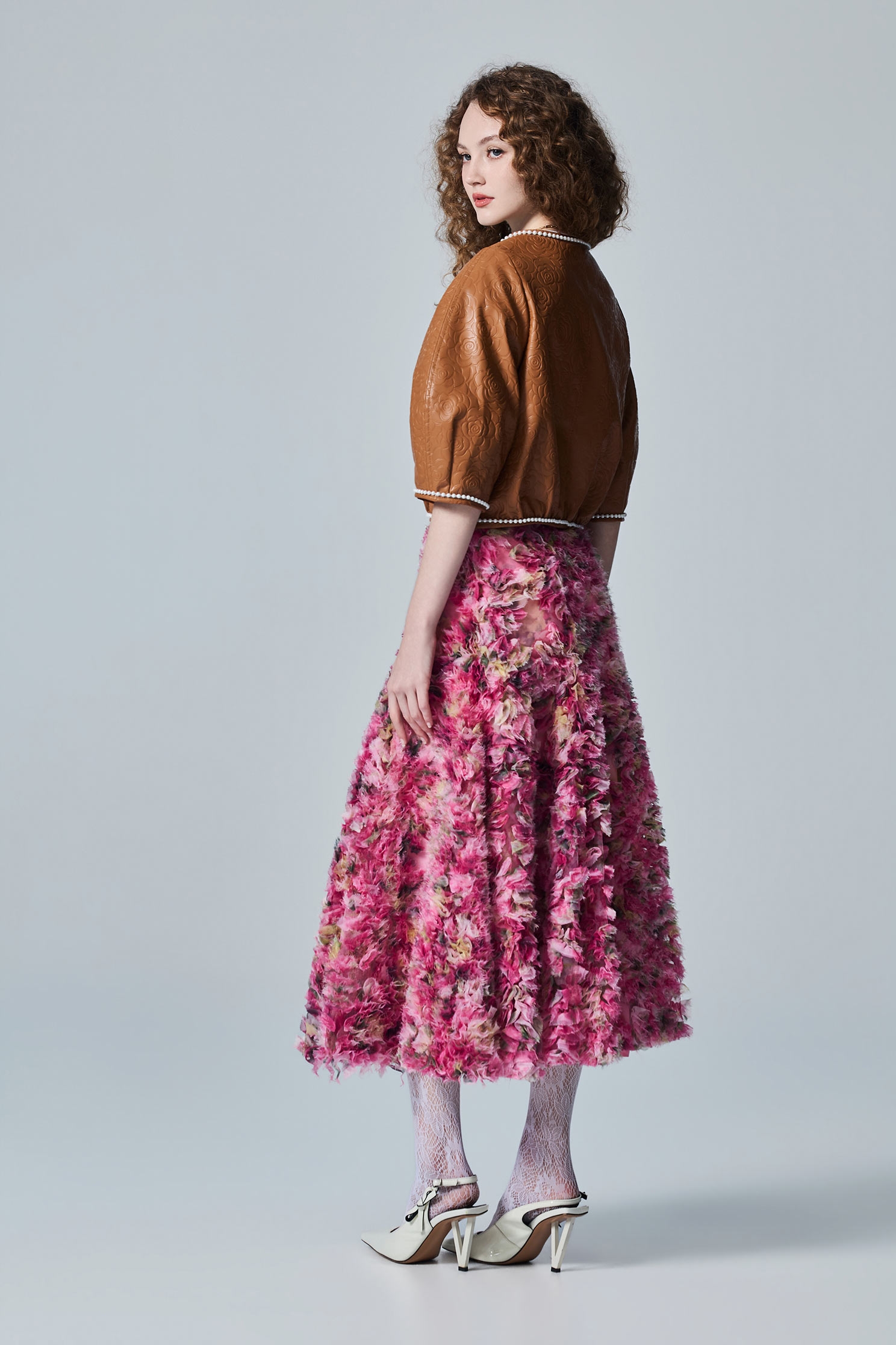 PU Caramel Floral Print Crop JacketPU Caramel Floral Print Crop Jacket,Jackets,Outerwear,pearl,Leather,Season (AW) Look