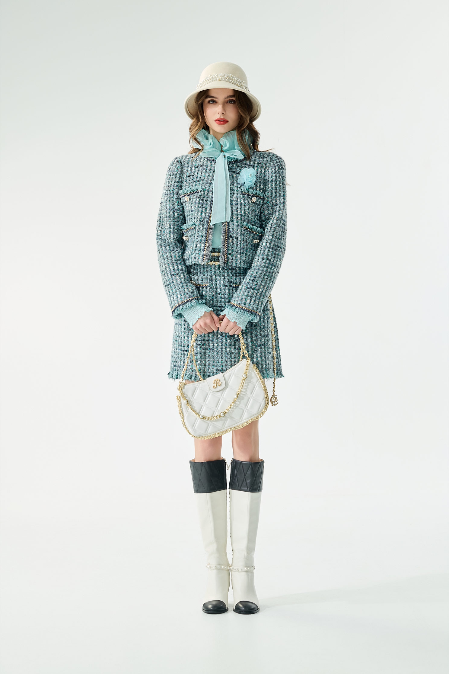 Powder Blue Tweed JacketAquamarine Blue Tweed Jacket,Jackets,Outerwear,Season (AW) Look