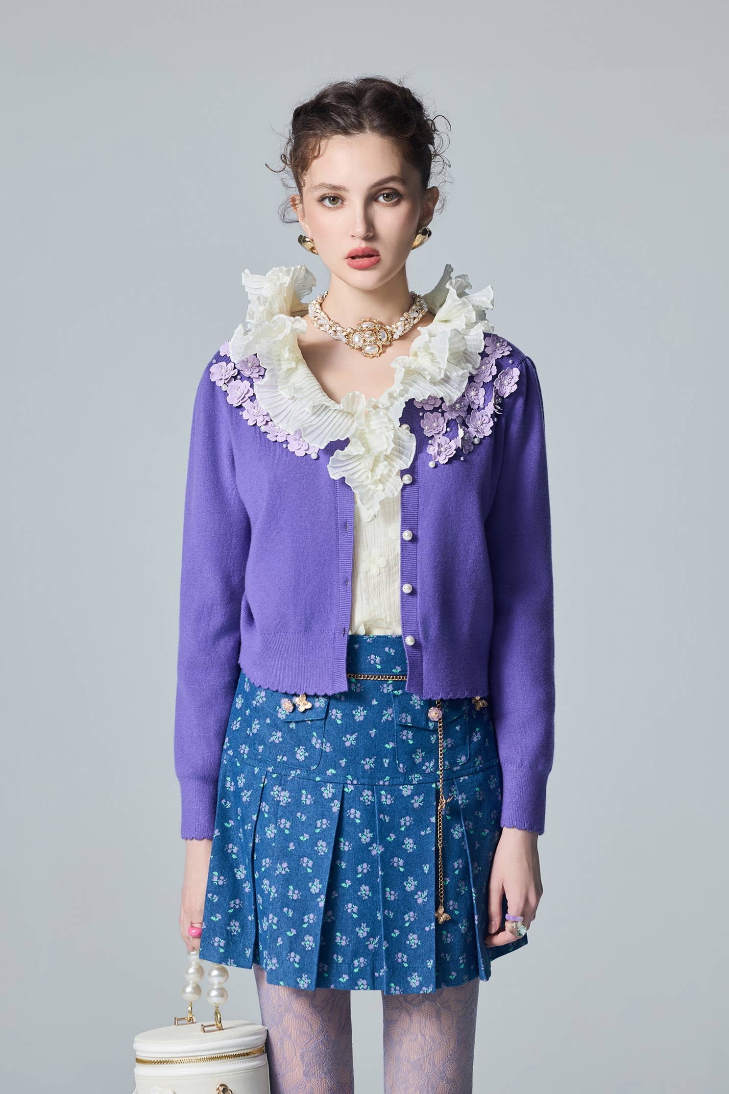 Floral Detail Purple Knit CardiganFloral Detail Purple Knit Cardigan,Jackets,Outerwear,pearl,Season (AW) Look,Knitted,Knitted coats