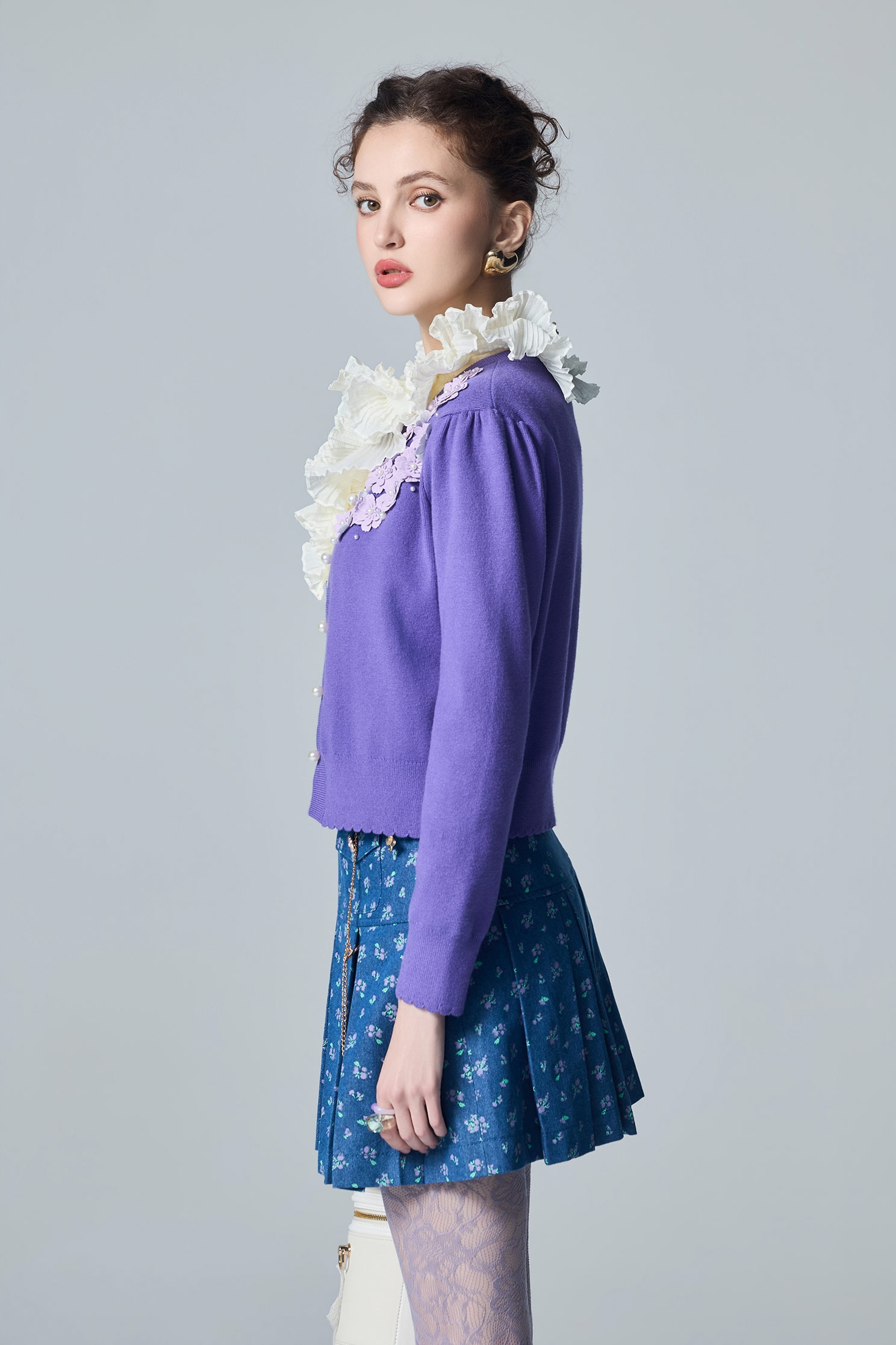 Floral Detail Purple Knit CardiganFloral Detail Purple Knit Cardigan,Jackets,Outerwear,pearl,Season (AW) Look,Knitted,Knitted coats