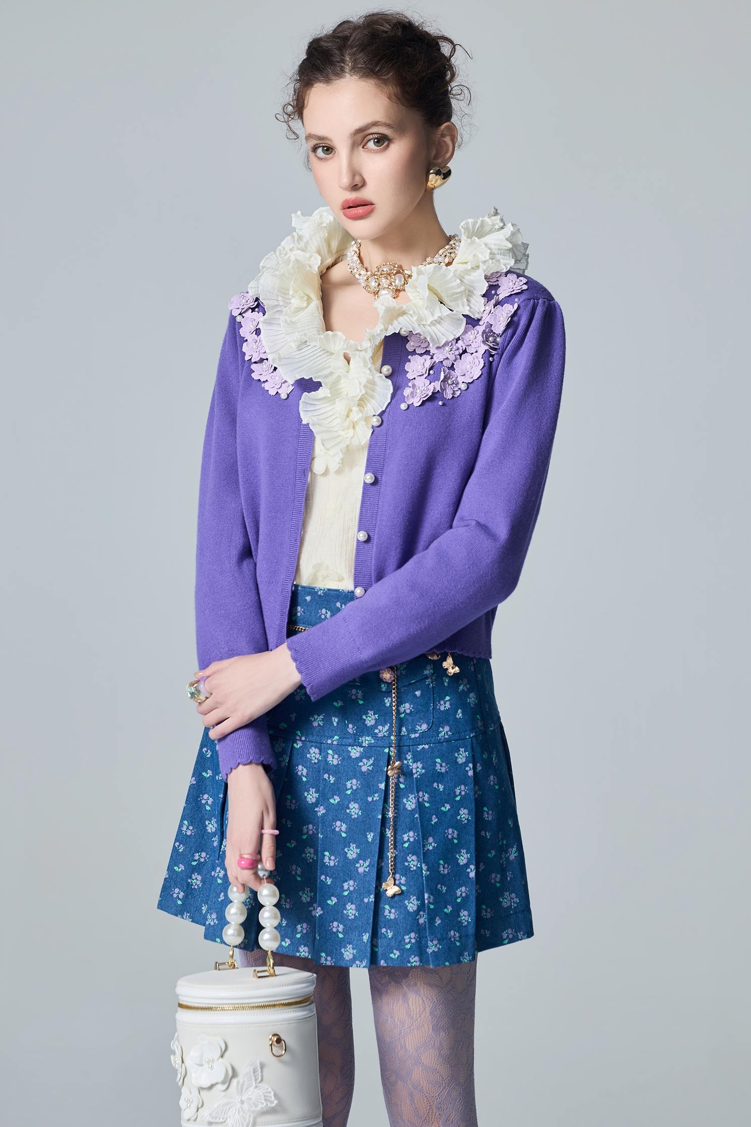 Floral Detail Purple Knit CardiganFloral Detail Purple Knit Cardigan,Jackets,Outerwear,pearl,Season (AW) Look,Knitted,Knitted coats