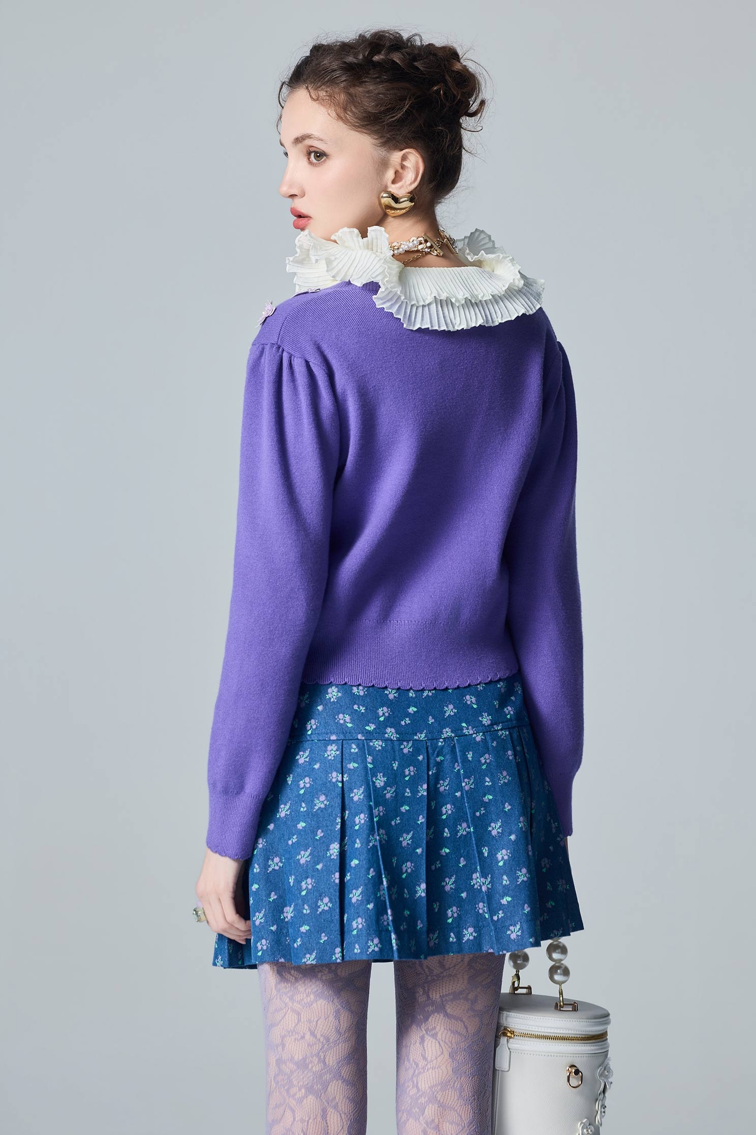 Floral Detail Purple Knit CardiganFloral Detail Purple Knit Cardigan,Jackets,Outerwear,pearl,Season (AW) Look,Knitted,Knitted coats