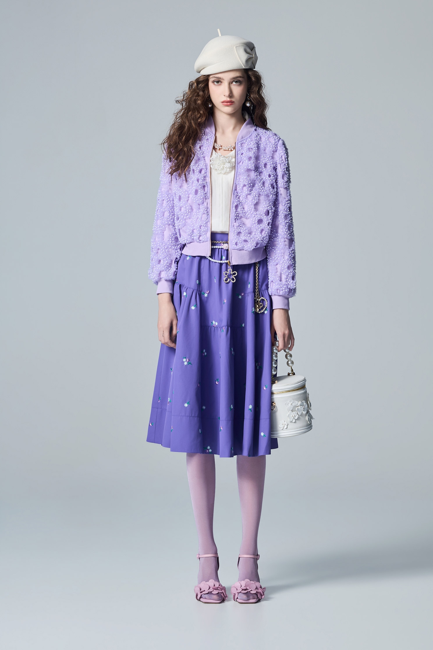 Hollow Out Outer layer Mesh Purple JacketHollow Out Outer layer Mesh Purple Jacket,Jackets,Embroidered,Outerwear,pearl,Season (AW) Look,Mesh fabric