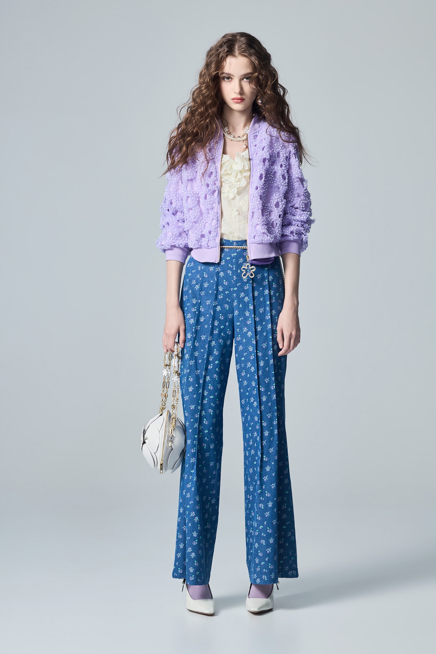Hollow Out Outer layer Mesh Purple JacketHollow Out Outer layer Mesh Purple Jacket,Jackets,Embroidered,Outerwear,pearl,Season (AW) Look,Mesh fabric
