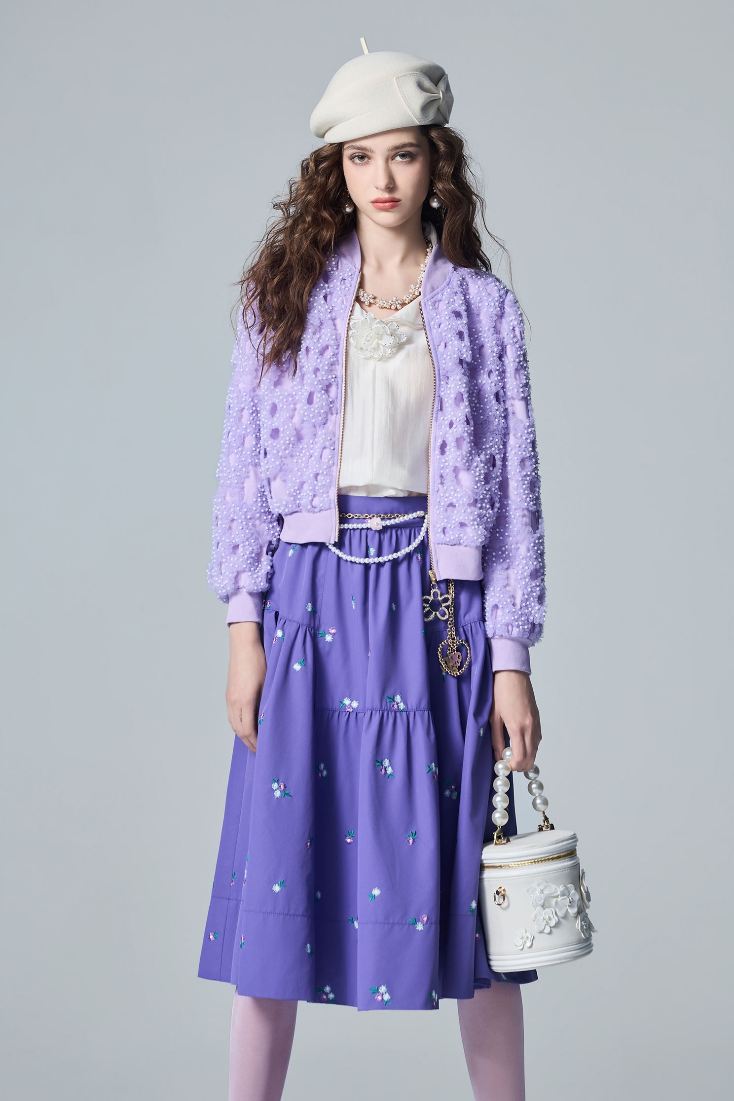 Hollow Out Outer layer Mesh Purple JacketHollow Out Outer layer Mesh Purple Jacket,Jackets,Embroidered,Outerwear,pearl,Season (AW) Look,Mesh fabric