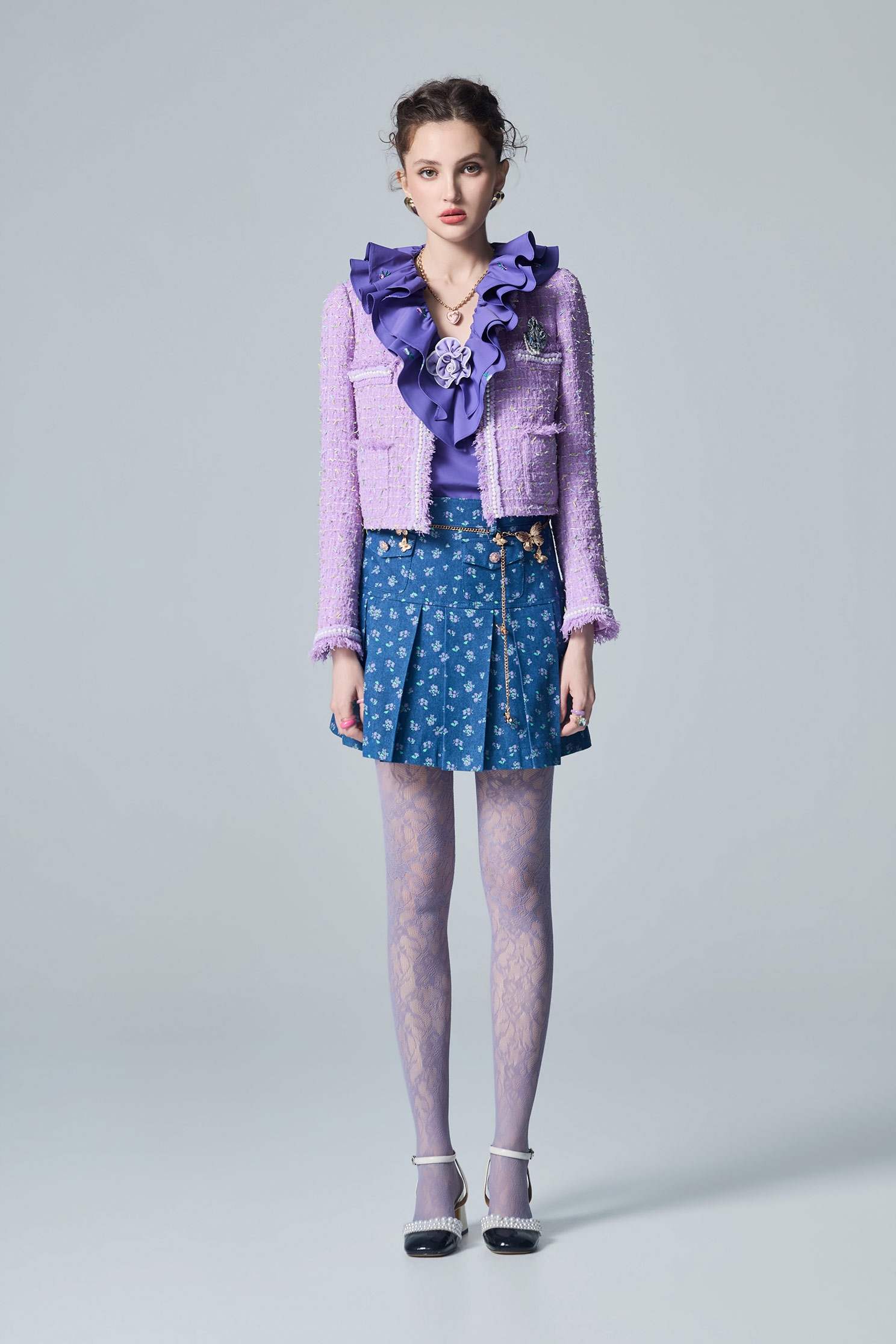 Pearl Detail Purple Tweed JacketPearl Detail Purple Tweed Jacket,Jackets,Outerwear,pearl,Season (AW) Look,Knitted coats