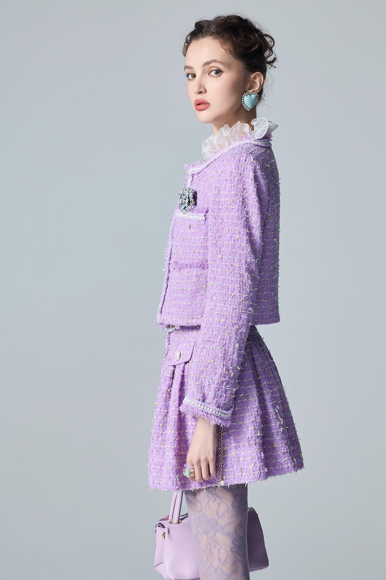 Pearl Detail Purple Tweed JacketPearl Detail Purple Tweed Jacket,Jackets,Outerwear,pearl,Season (AW) Look,Knitted coats