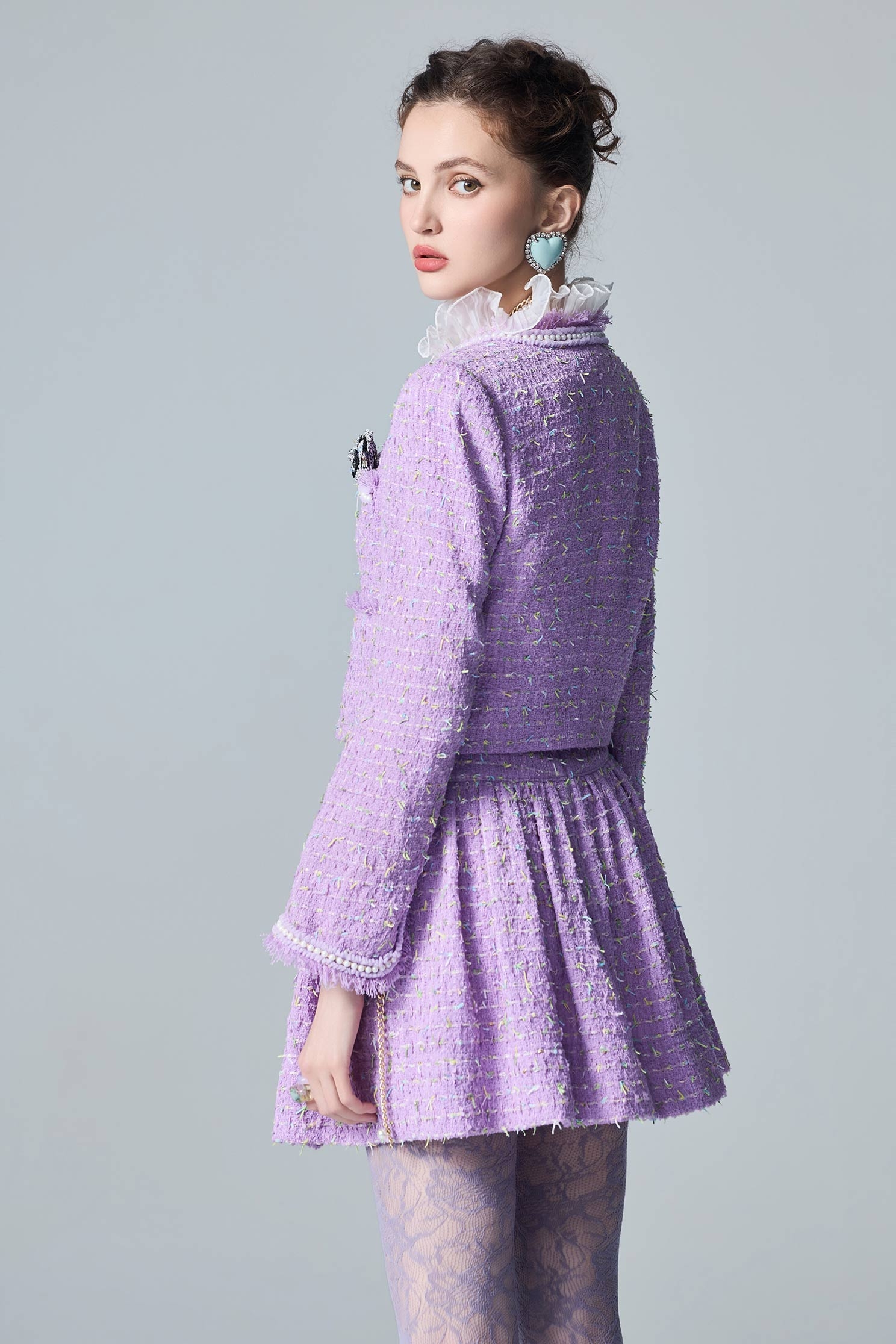 Pearl Detail Purple Tweed JacketPearl Detail Purple Tweed Jacket,Jackets,Outerwear,pearl,Season (AW) Look,Knitted coats