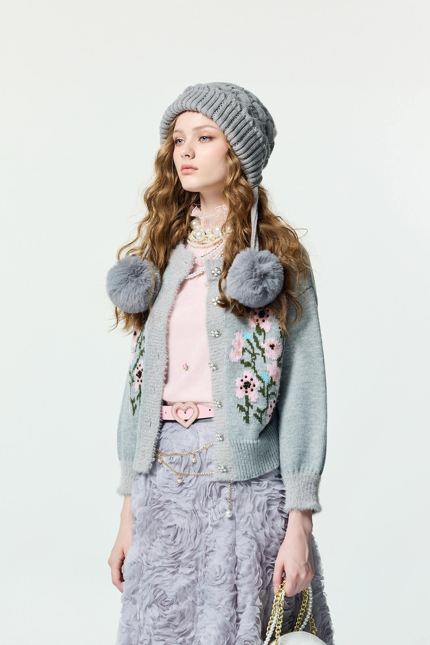 Floral Graphic Grey Knit Thick CardiganFloral Graphic Grey Knit Thick Cardigan,Jackets,Outerwear,Season (AW) Look,Knitted,Knitted coats