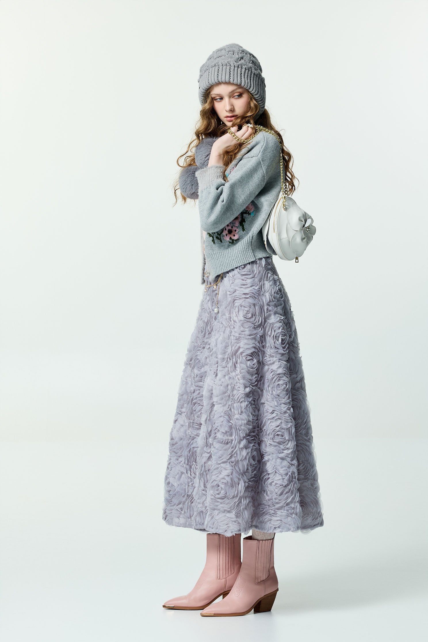 Floral Graphic Grey Knit Thick CardiganFloral Graphic Grey Knit Thick Cardigan,Jackets,Outerwear,Season (AW) Look,Knitted,Knitted coats