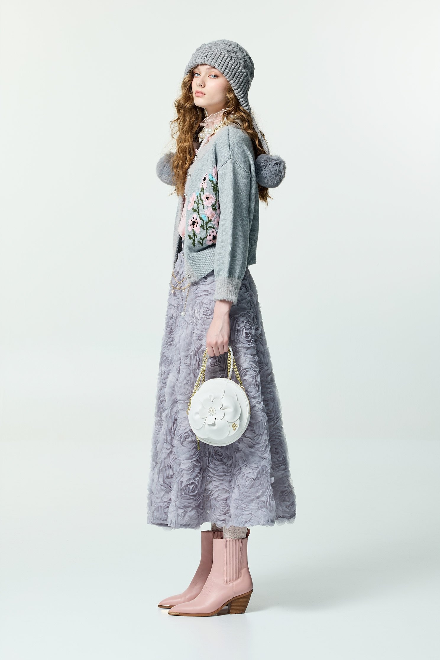 Floral Graphic Grey Knit Thick CardiganFloral Graphic Grey Knit Thick Cardigan,Jackets,Outerwear,Season (AW) Look,Knitted,Knitted coats