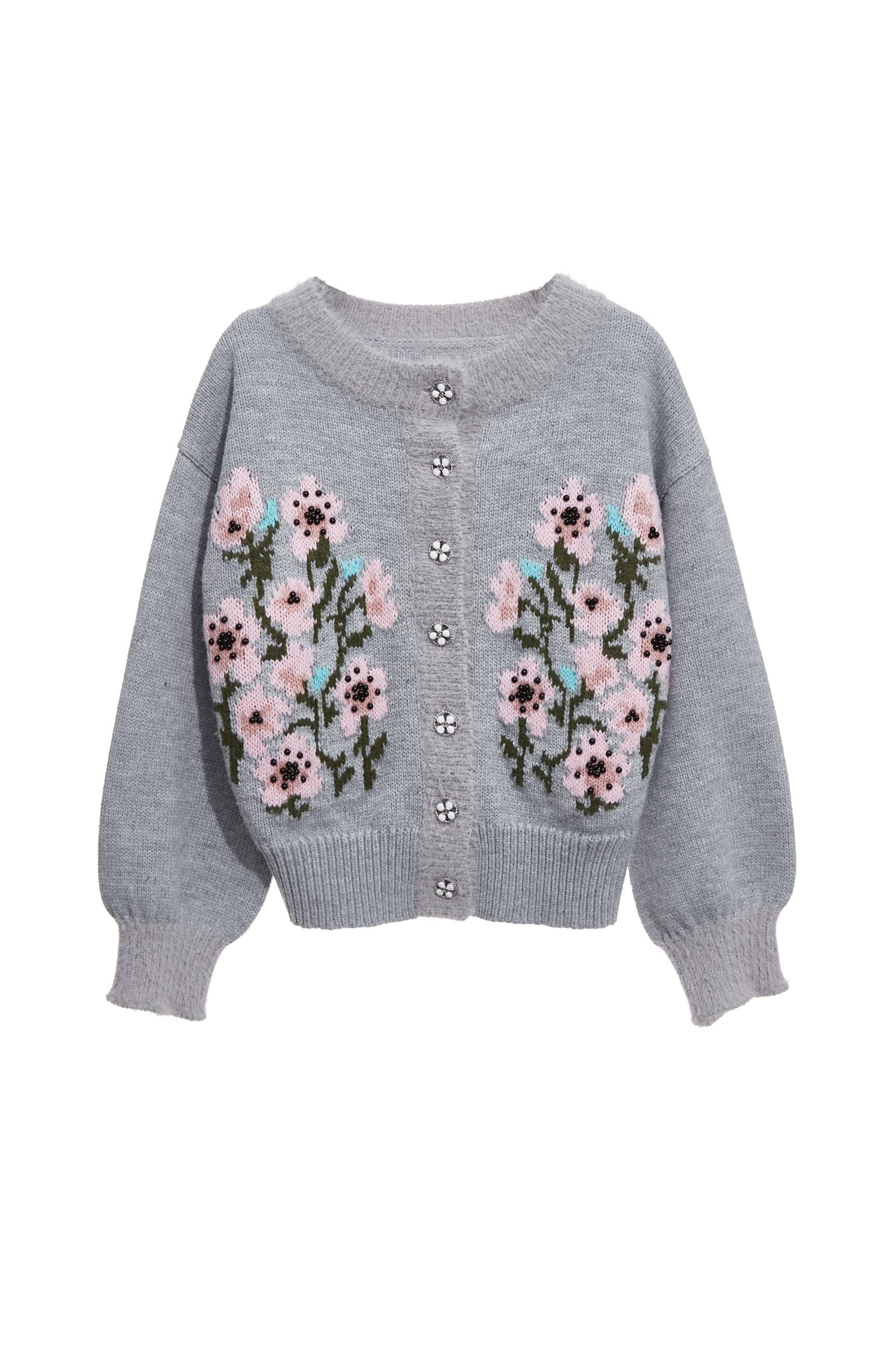 Floral Graphic Grey Knit Thick CardiganFloral Graphic Grey Knit Thick Cardigan,Jackets,Outerwear,Season (AW) Look,Knitted,Knitted coats