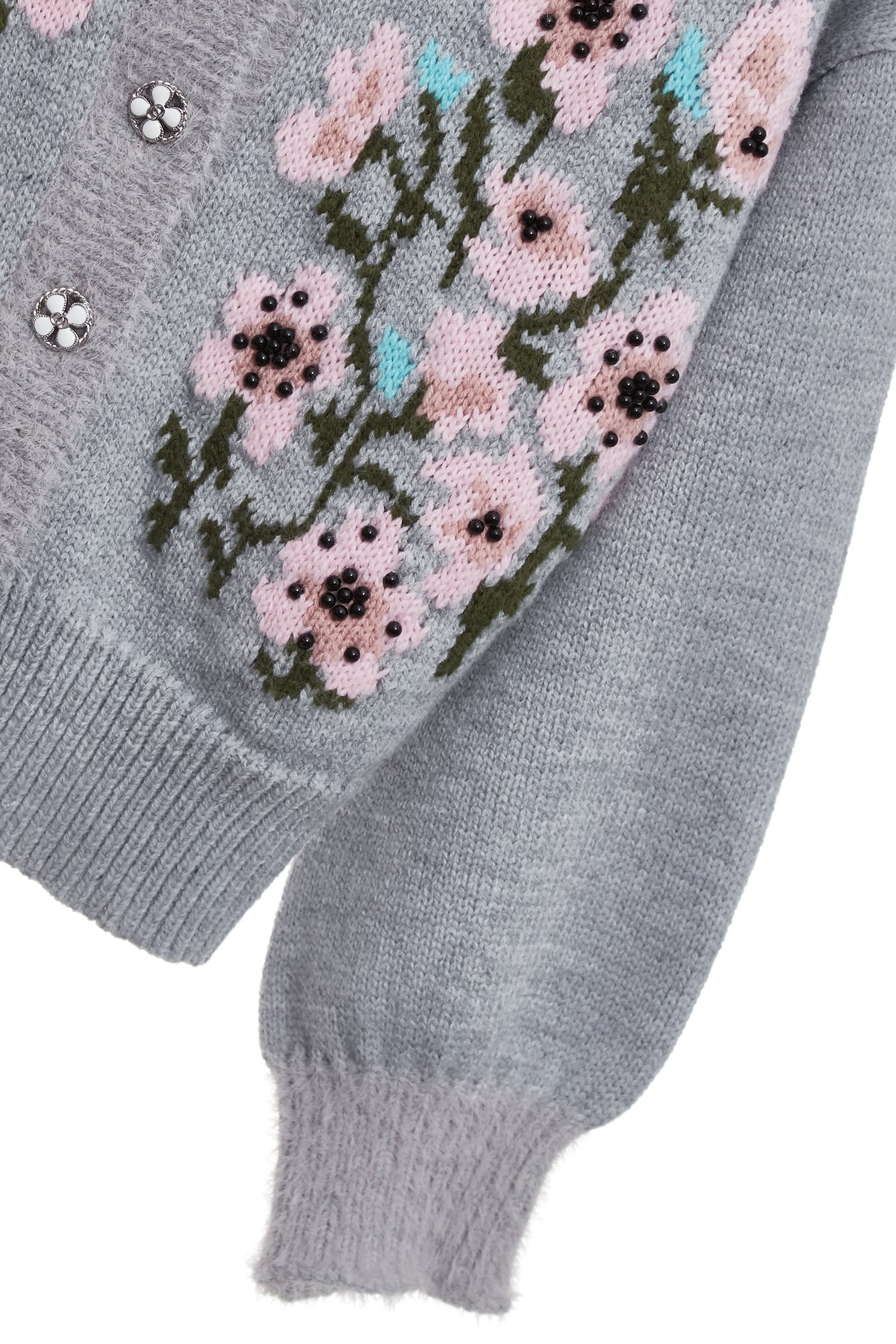 Floral Graphic Grey Knit Thick CardiganFloral Graphic Grey Knit Thick Cardigan,Jackets,Outerwear,Season (AW) Look,Knitted,Knitted coats