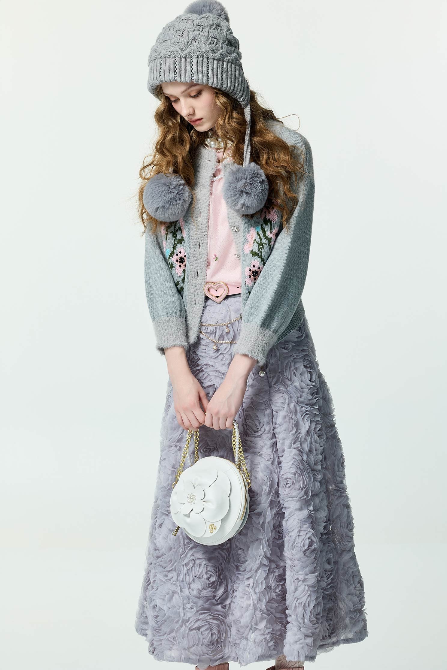 Floral Graphic Grey Knit Thick CardiganFloral Graphic Grey Knit Thick Cardigan,Jackets,Outerwear,Season (AW) Look,Knitted,Knitted coats