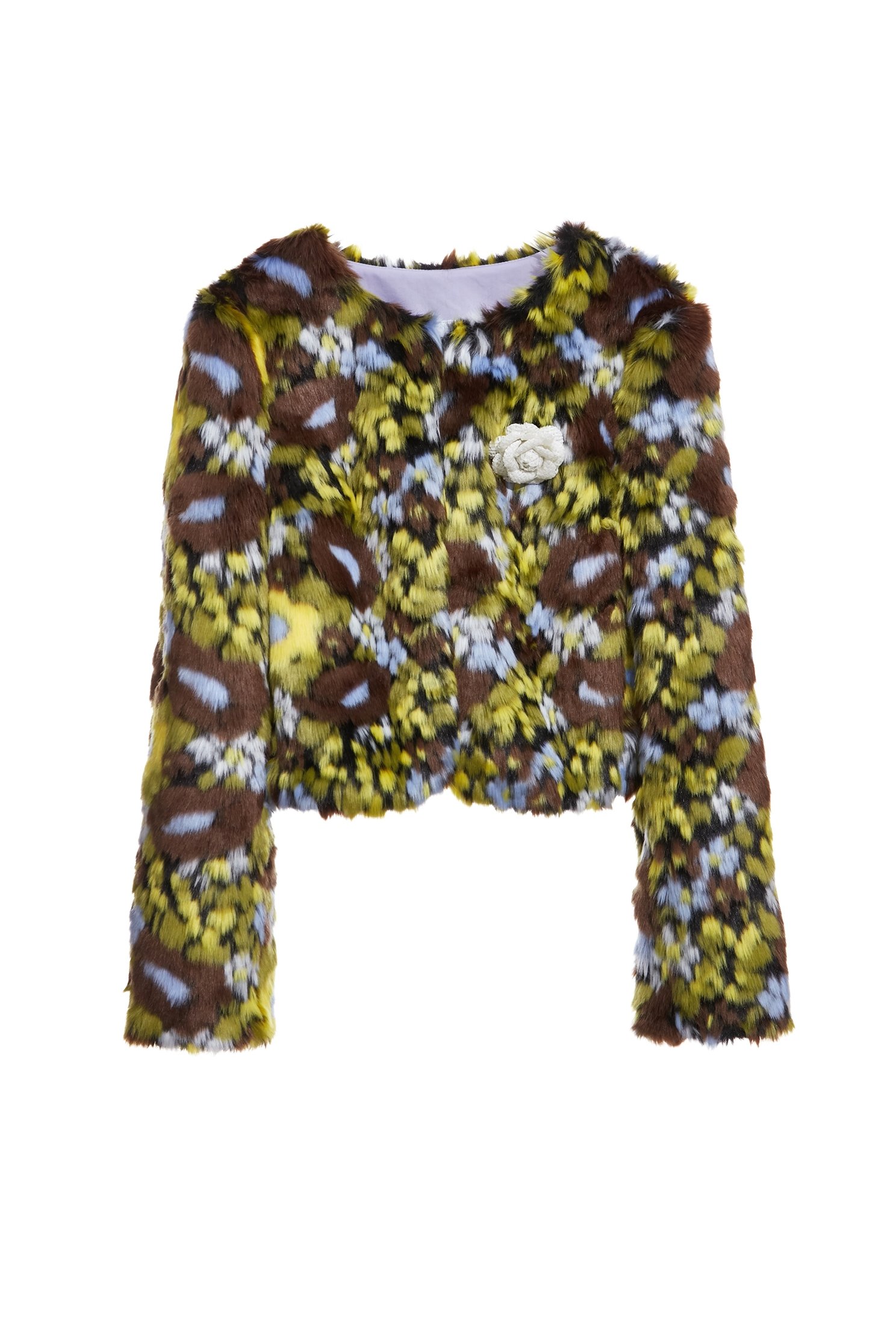 Floral Motif Faux Fur JacketFloral Motif Faux Fur Jacket,Jackets,Outerwear,Season (SS) Look