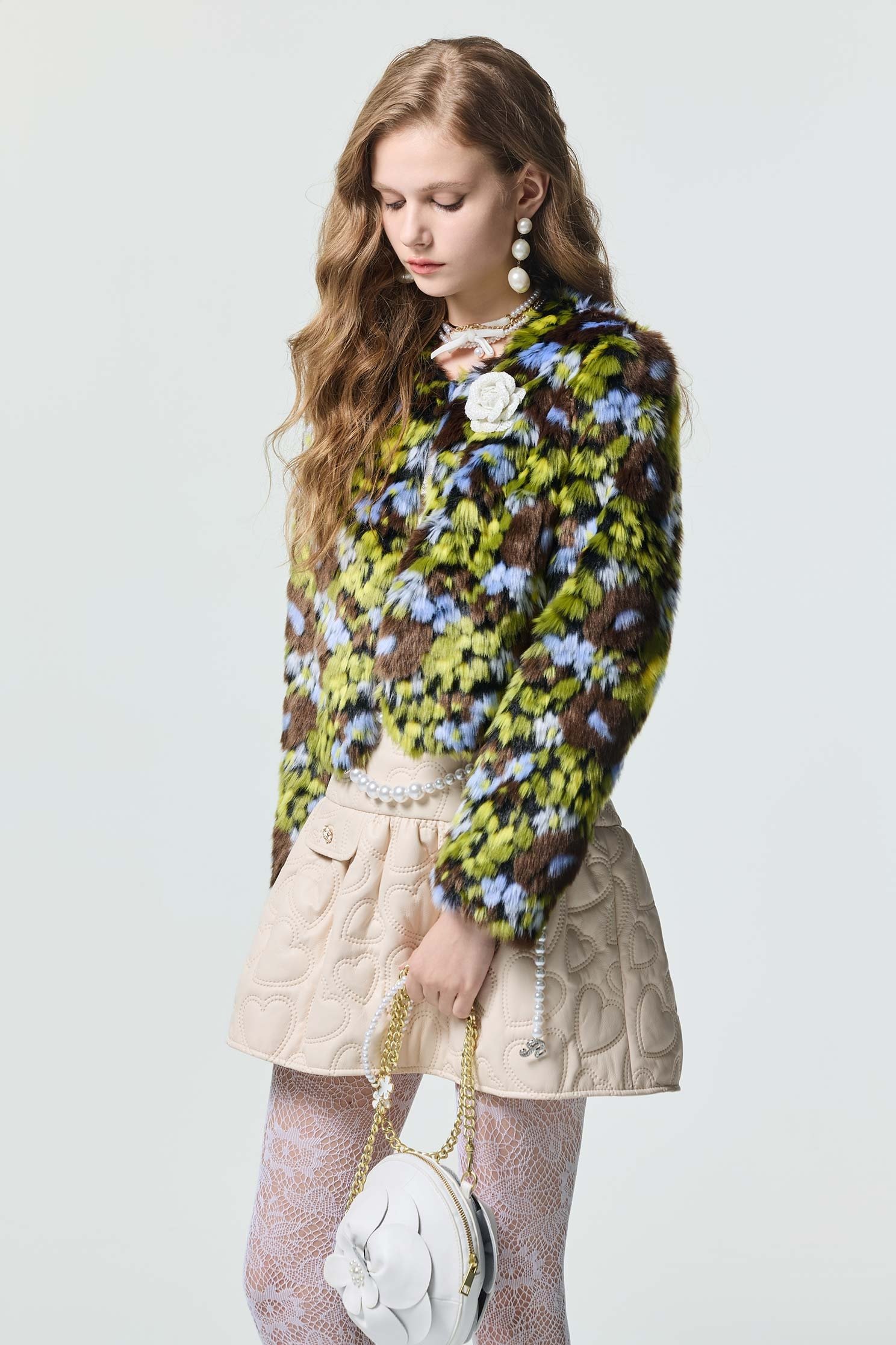 Floral Motif Faux Fur JacketFloral Motif Faux Fur Jacket,Jackets,Outerwear,Season (SS) Look