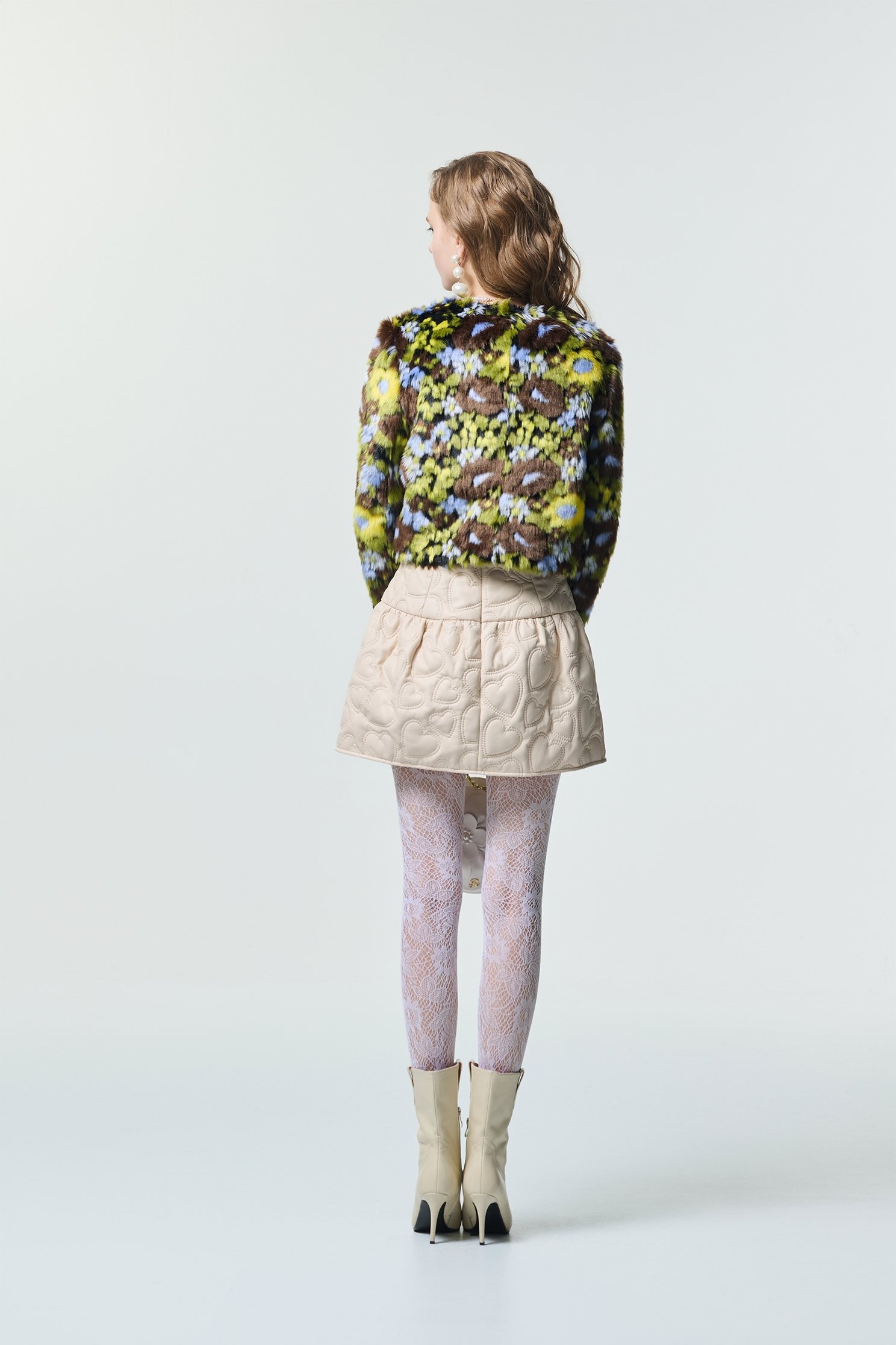 Floral Motif Faux Fur JacketFloral Motif Faux Fur Jacket,Jackets,Outerwear,Season (SS) Look