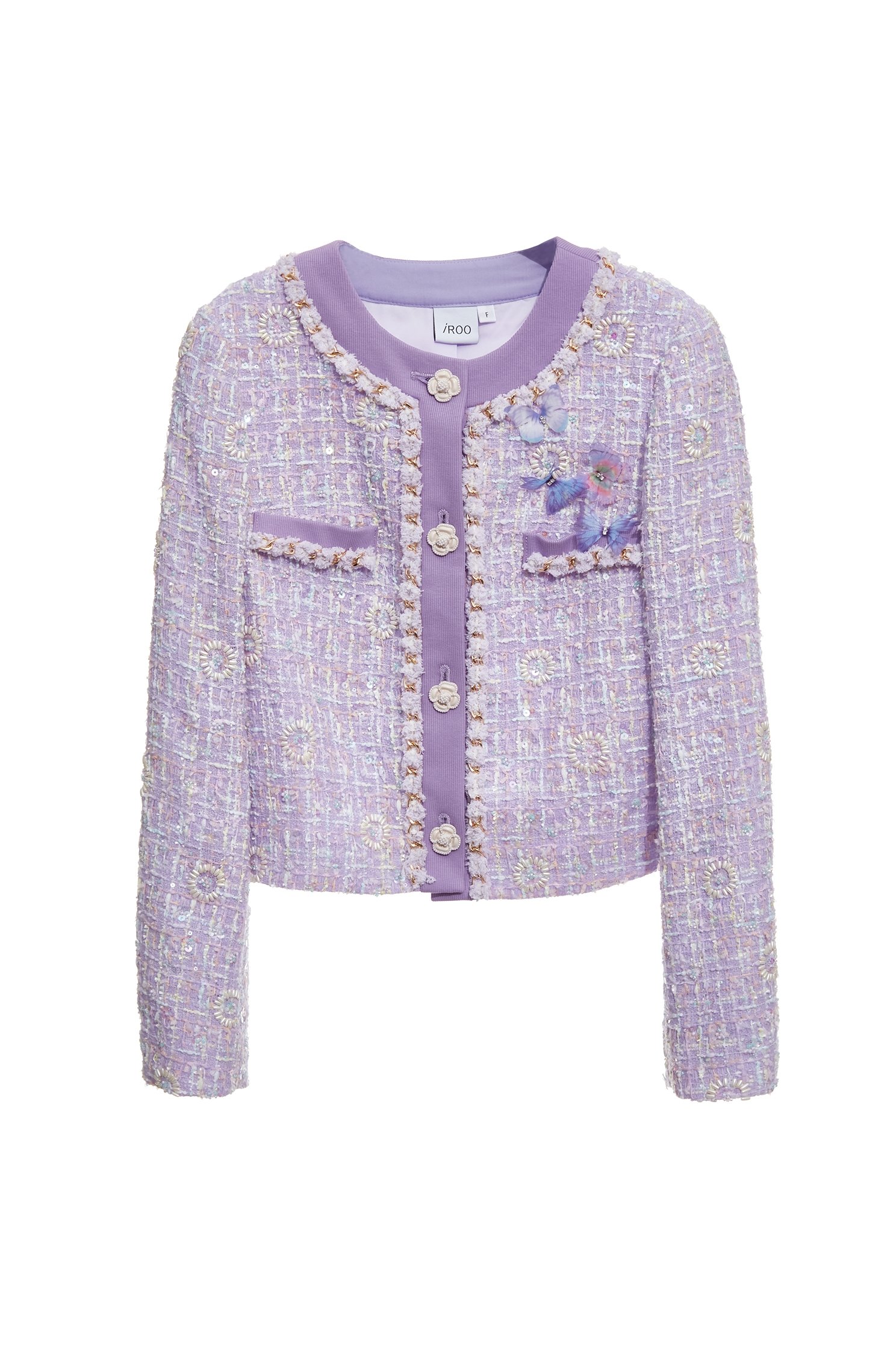 Butterfly Motif Purple Tweed JacketButterfly Motif Purple Tweed Jacket,Jackets,Outerwear,Season (SS) Look,pearl