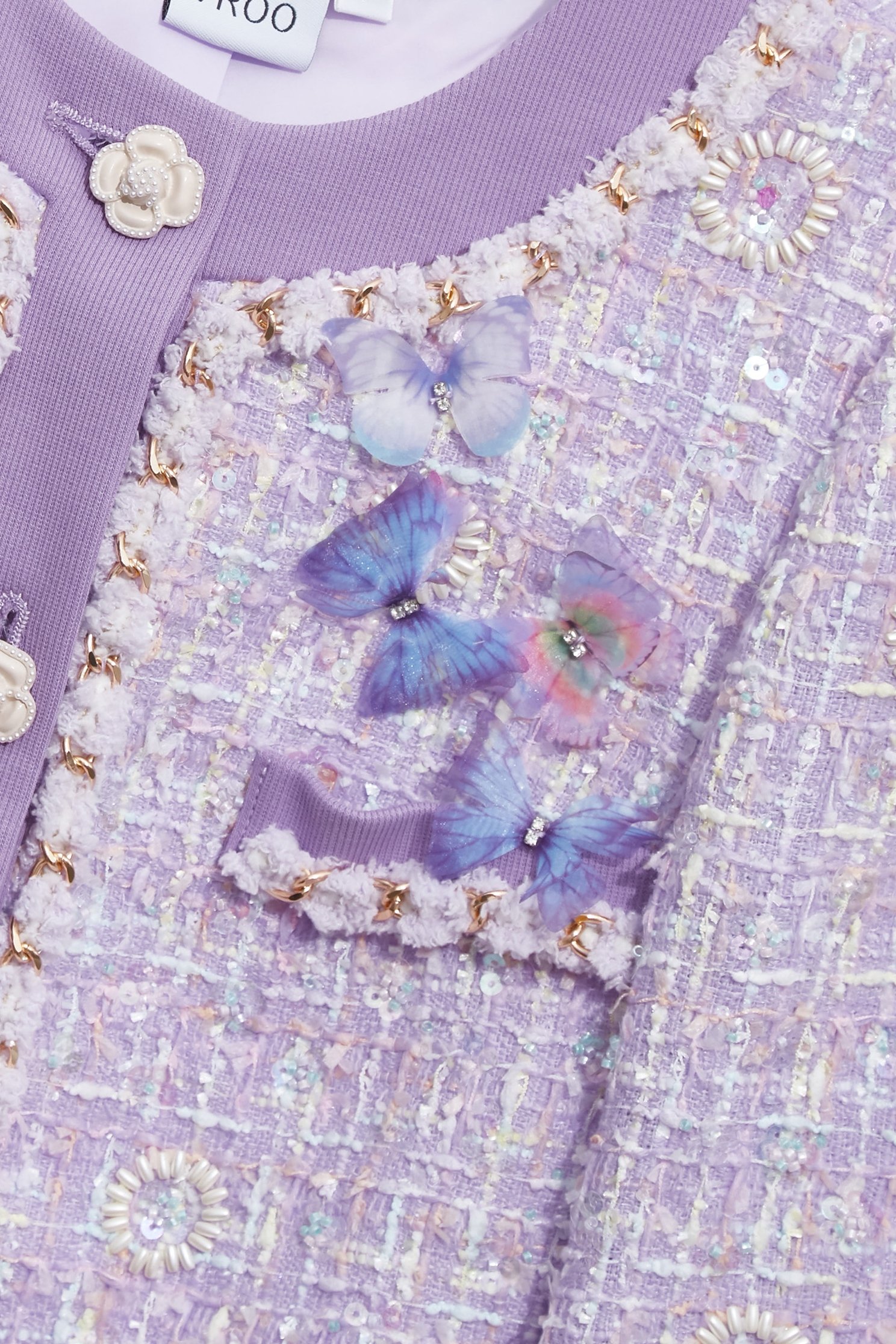 Butterfly Motif Purple Tweed JacketButterfly Motif Purple Tweed Jacket,Jackets,Outerwear,Season (SS) Look,pearl