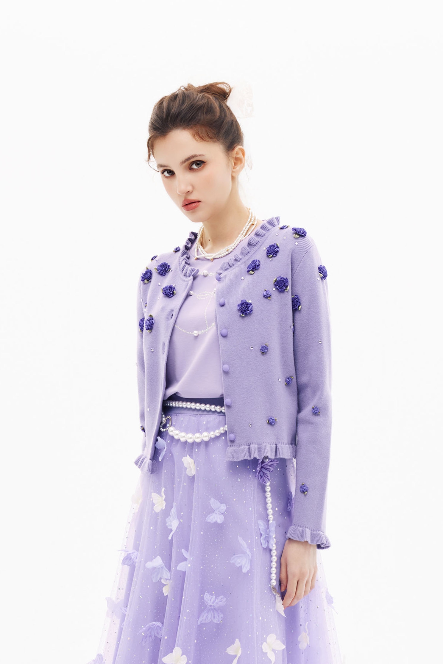 3-D Floral Purple Knit Top3-D Floral Purple Knit Top,Jackets,Outerwear,Season (SS) Look,Knitted,Knitted coats