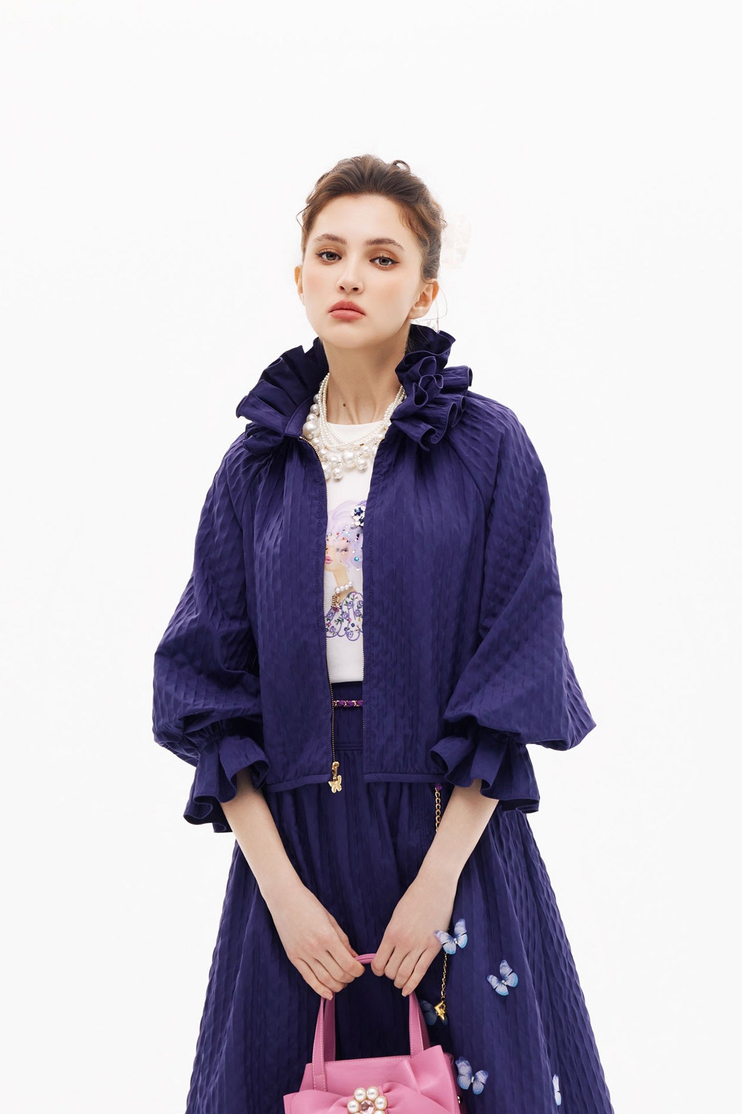 Ruffle Collar Purple JacketRuffle Collar Purple Jacket,Jackets,Outerwear,Season (SS) Look