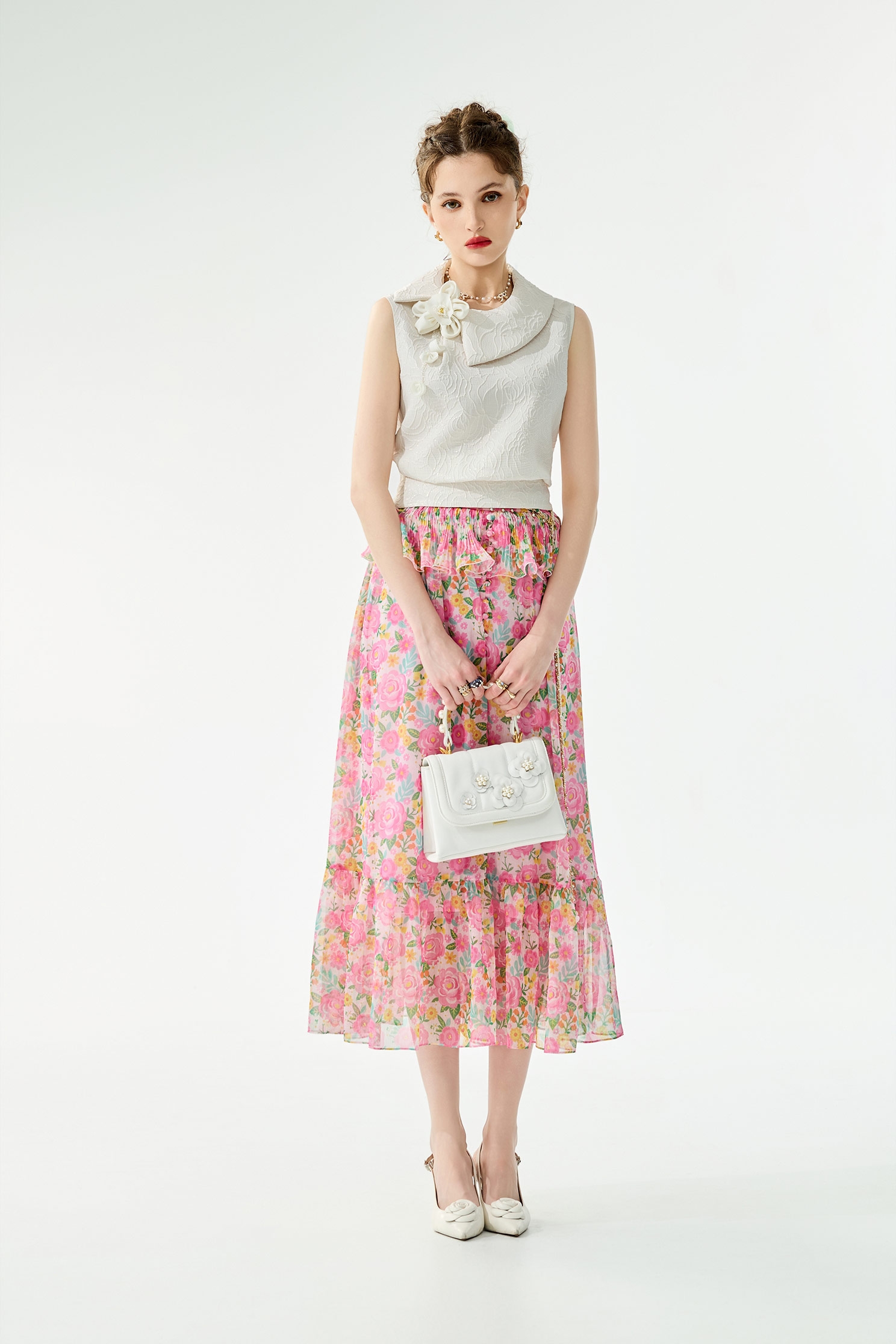 Floral Print Flounce Layer SkirtFloral Print Flounce Layer Skirt,Season (SS) Look,Chiffon,Chiffon skirts