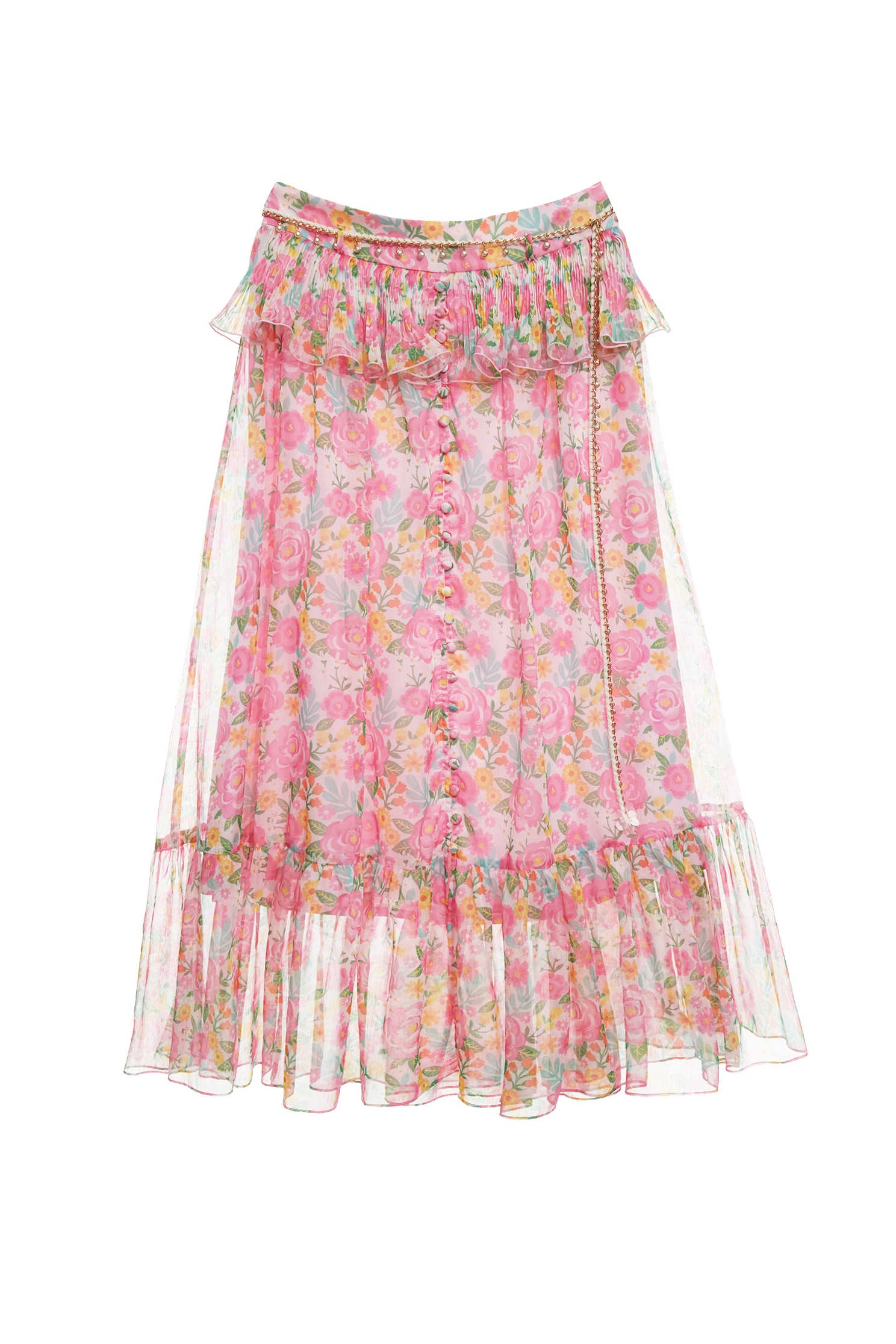 Floral Print Flounce Layer SkirtFloral Print Flounce Layer Skirt,Season (SS) Look,Chiffon,Chiffon skirts