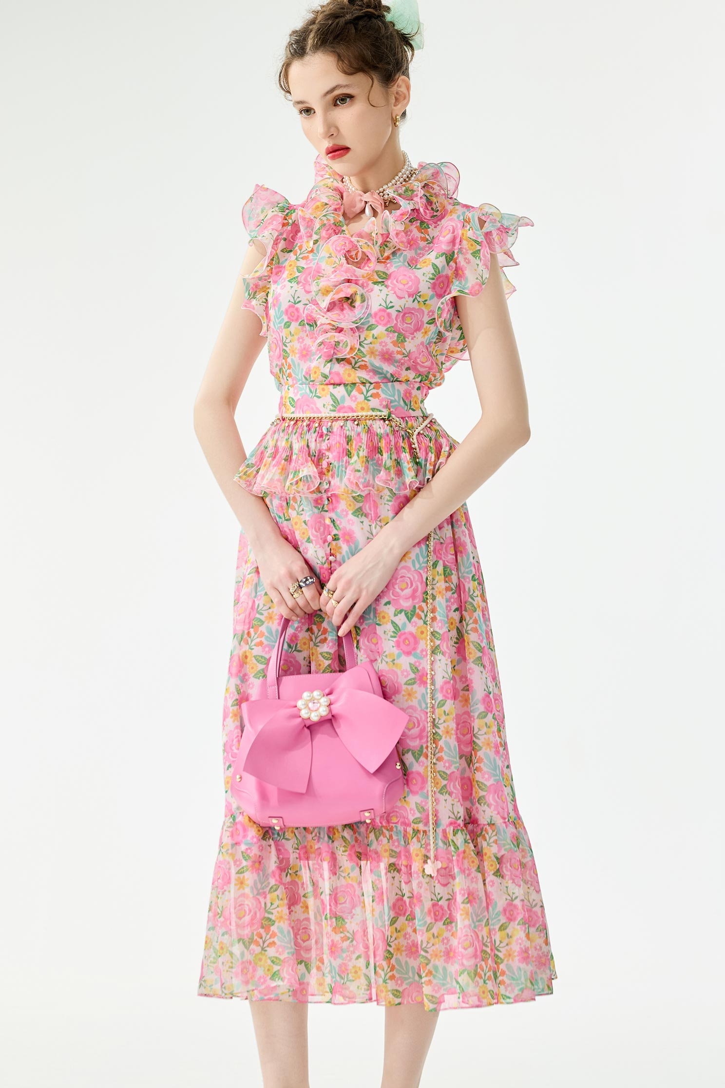 Floral Print Flounce Layer SkirtFloral Print Flounce Layer Skirt,Season (SS) Look,Chiffon,Chiffon skirts